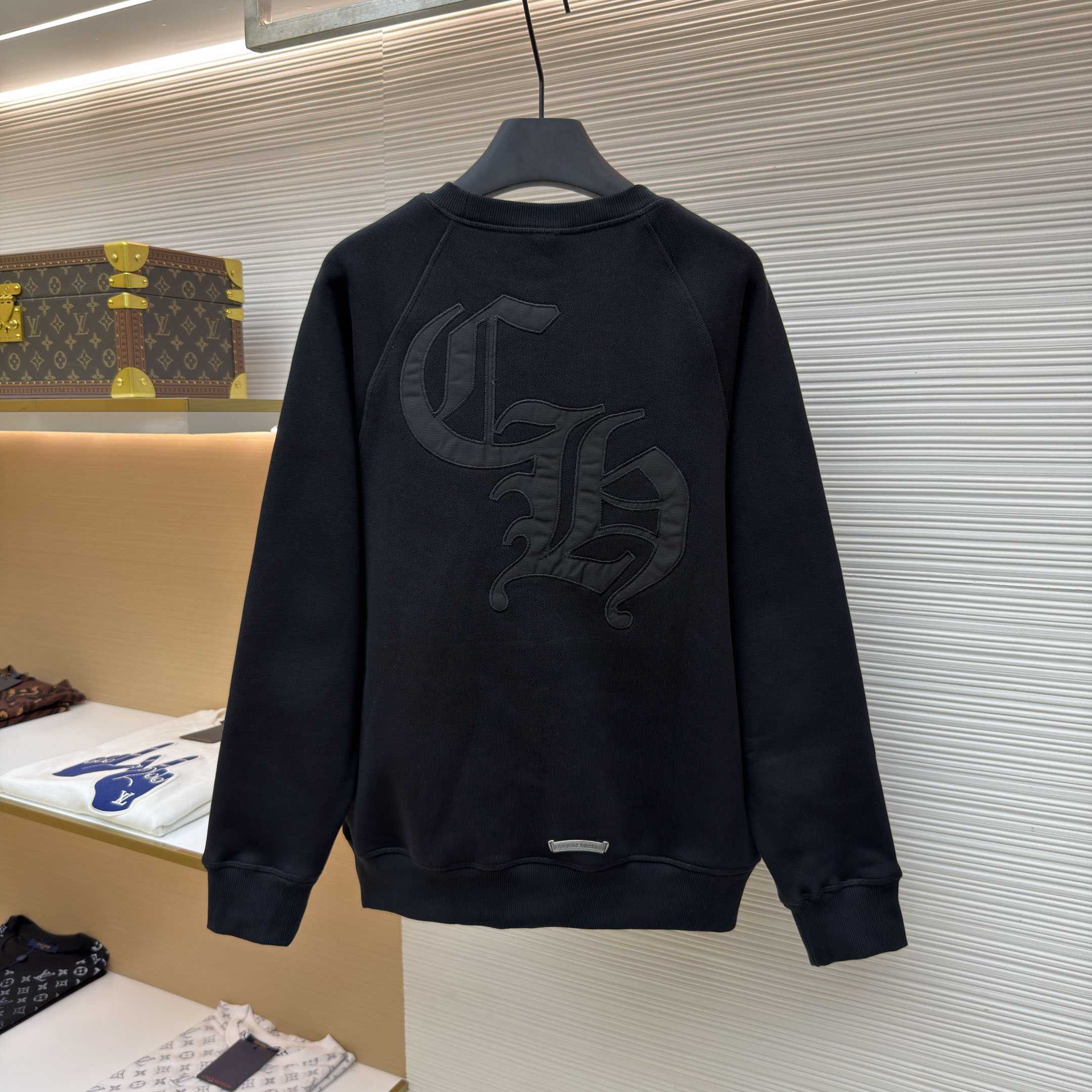 Chrome Hearts  CH Cross Leather Patch Black Sweatshirt - DesignerGu