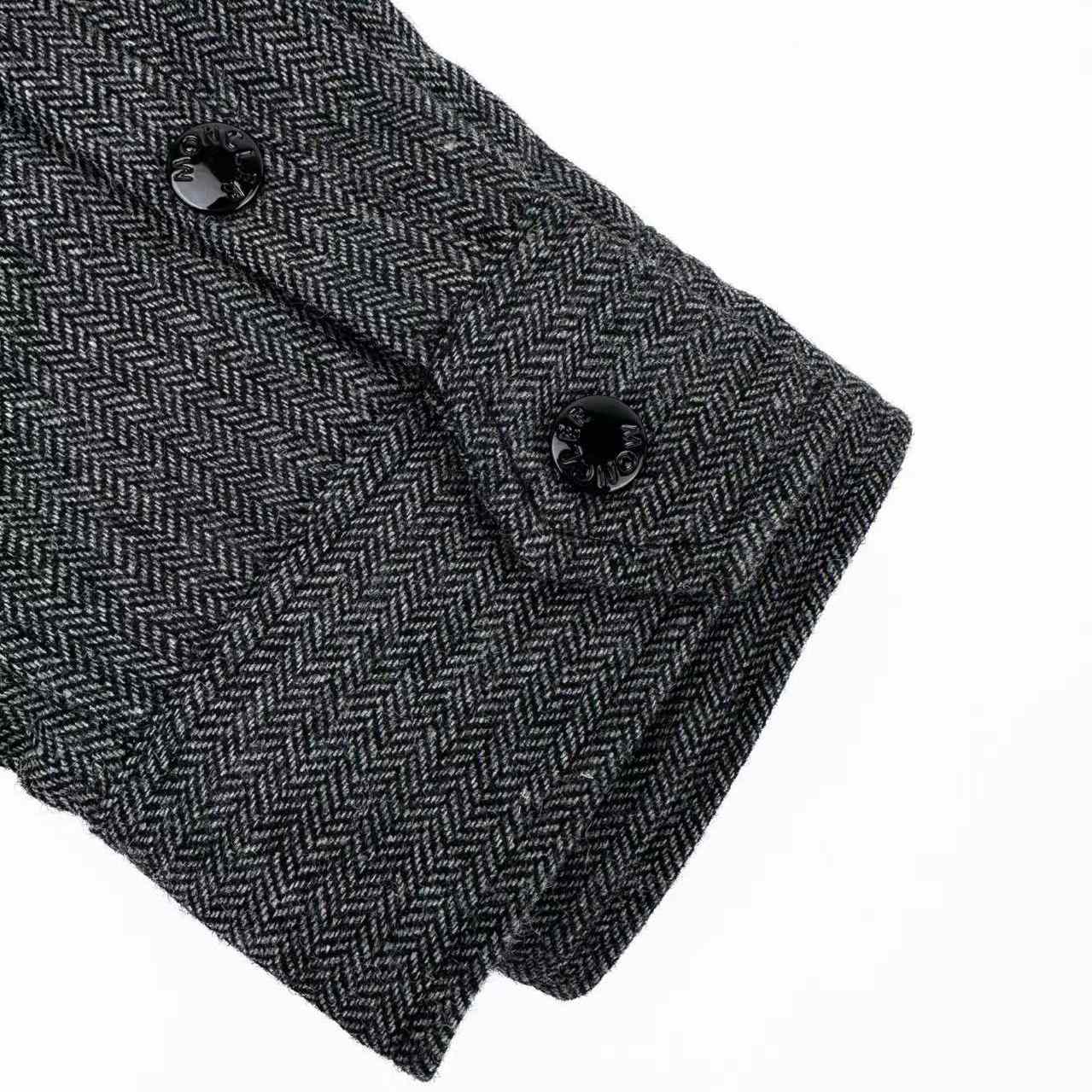 Moncler Herringbone Wool Blend Zip-Up Shirt Jacket - DesignerGu