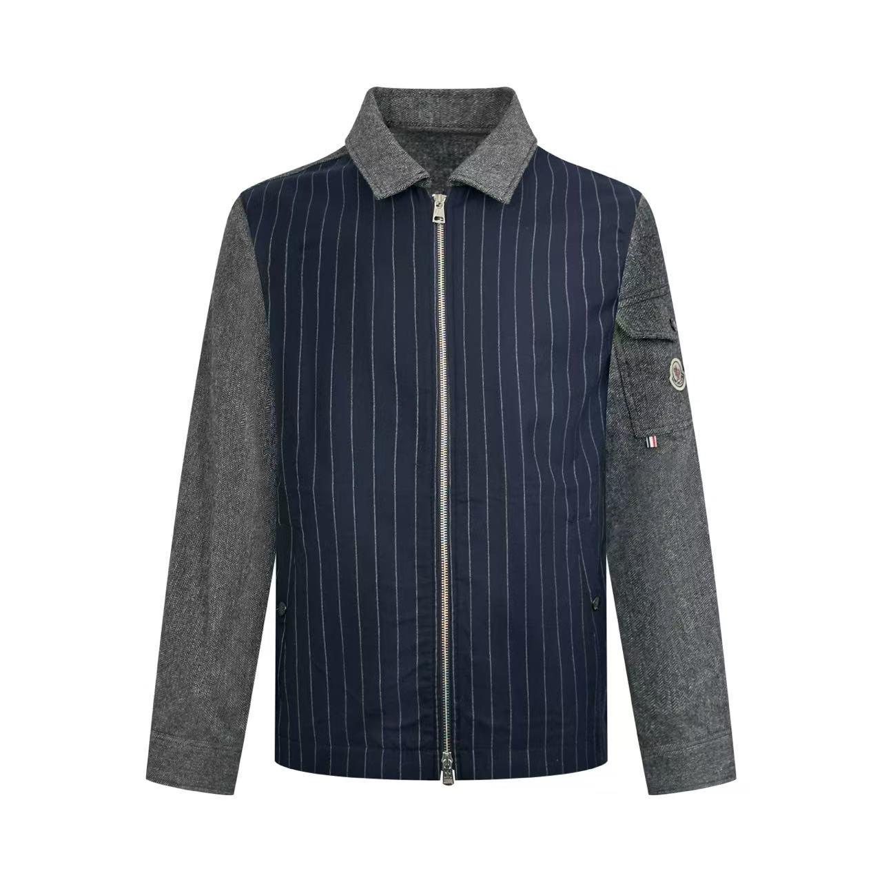 Moncler Herringbone Wool Blend Zip-Up Shirt Jacket - DesignerGu