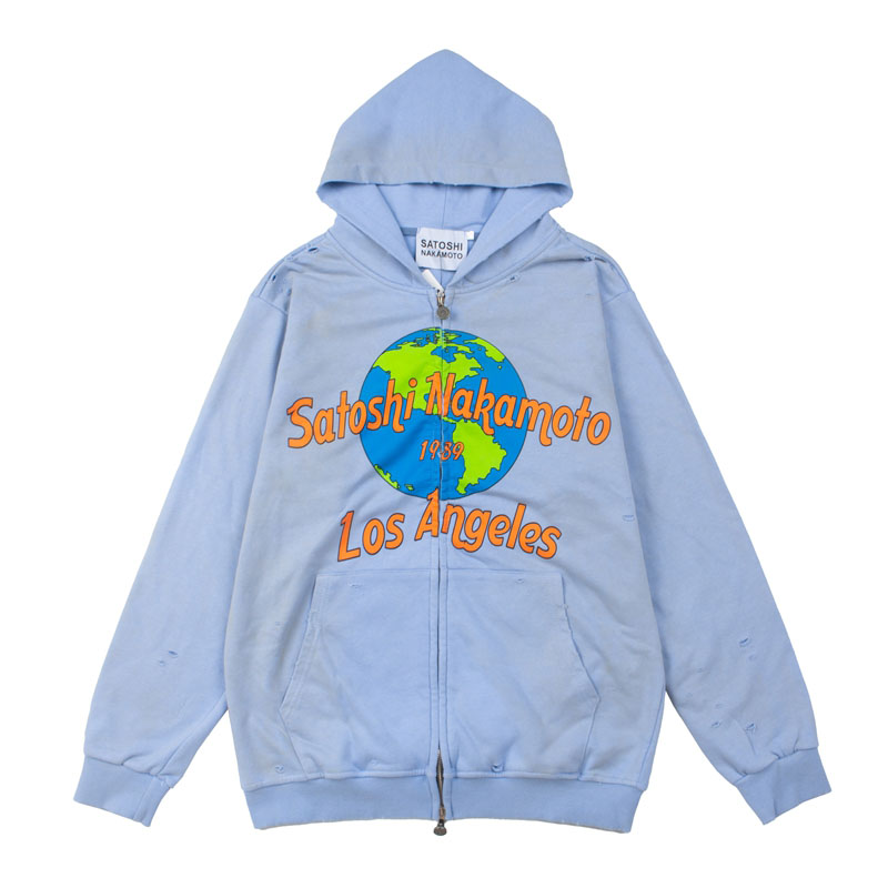 Satoshi Nakamoto Distressed Finish Graphic-Print Hoodie - DesignerGu