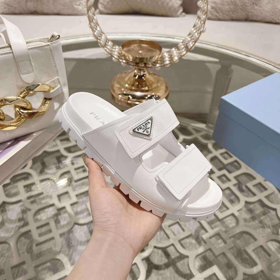 Prada Leather Strap Slides - DesignerGu