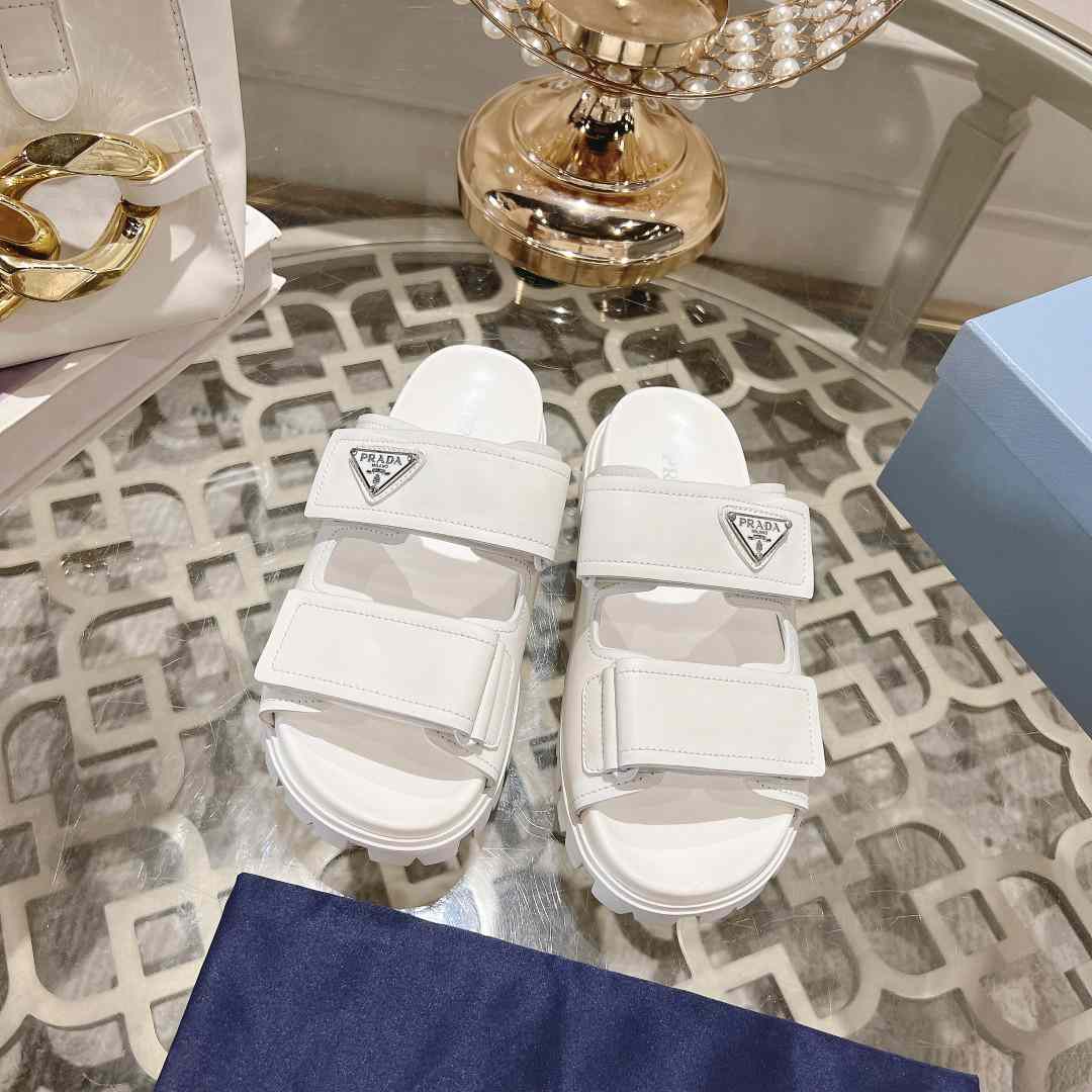Prada Leather Strap Slides - DesignerGu