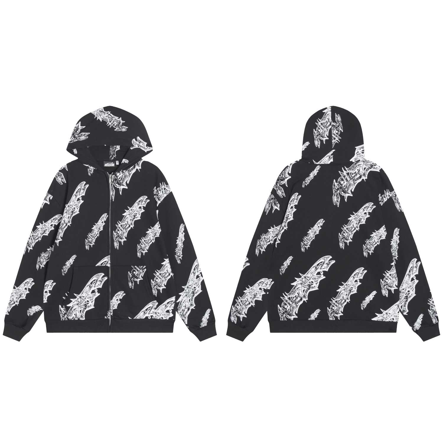 Hellstar Roll Print Graffiti Zip Up Hoodie 'Black' - DesignerGu