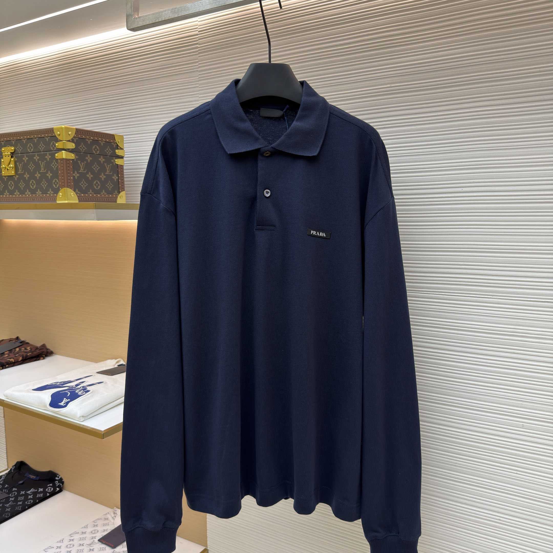Prada Long-Sleeved Cotton Polo Shirt - DesignerGu