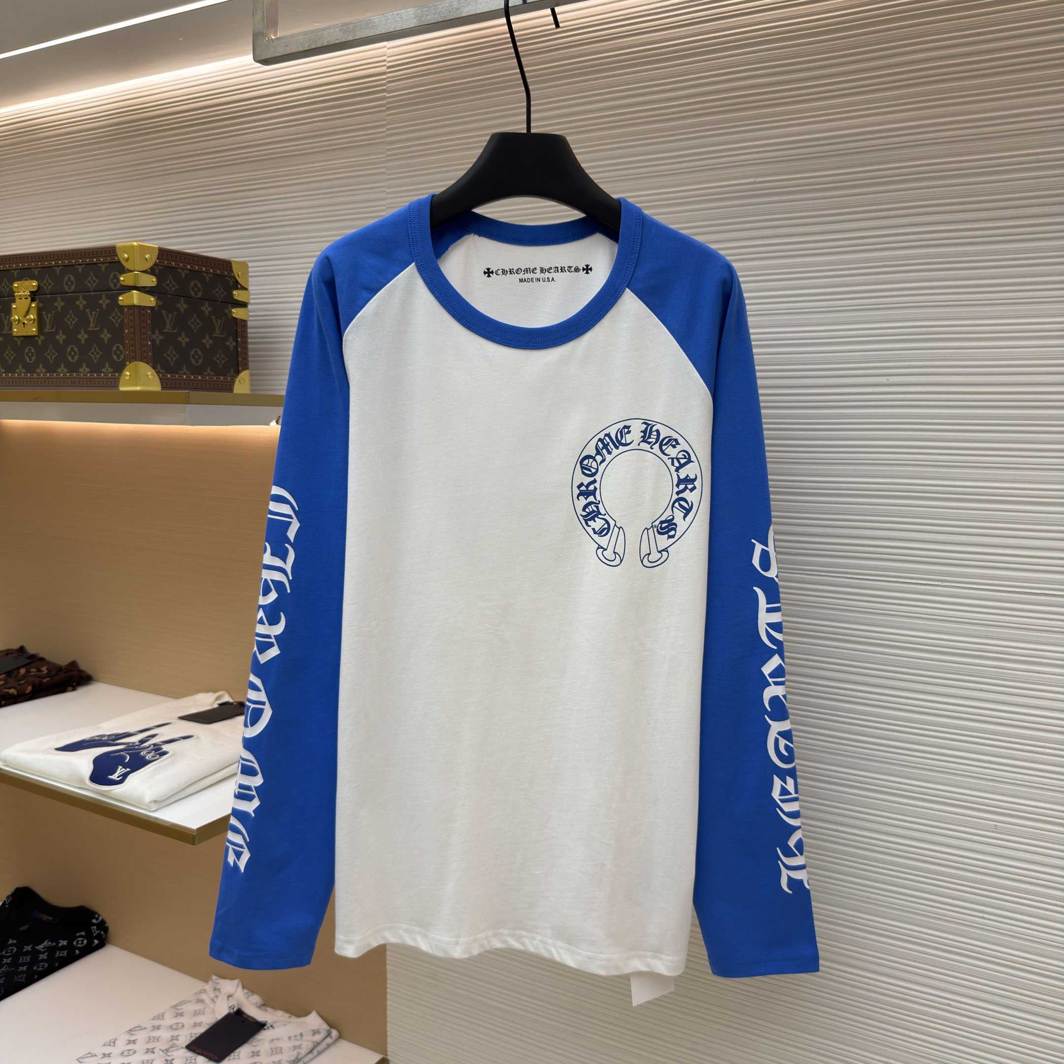 Chrome Hearts Long-Sleeve Horseshoe Baseball Tee 'White/Blue' - DesignerGu
