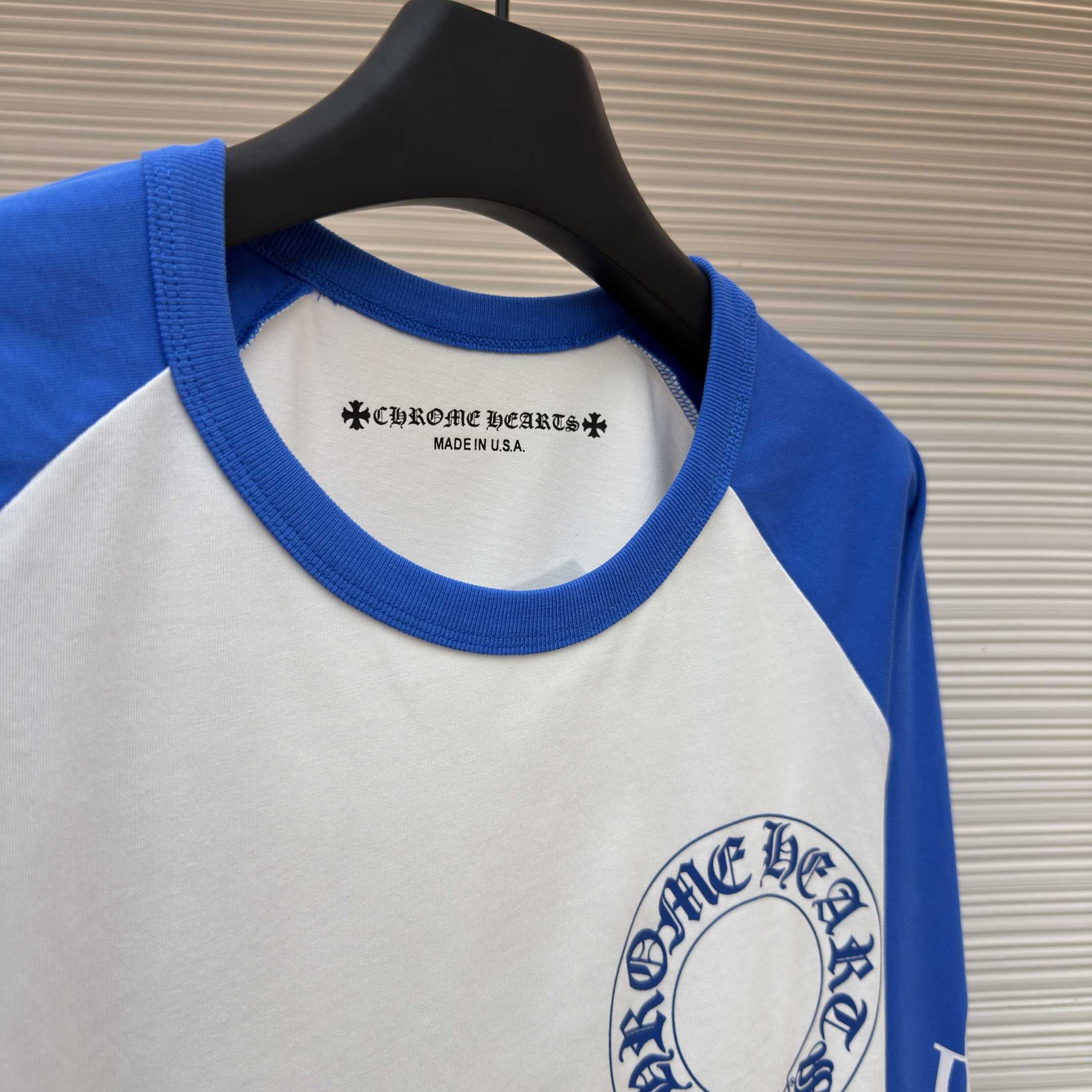 Chrome Hearts Long-Sleeve Horseshoe Baseball Tee 'White/Blue' - DesignerGu