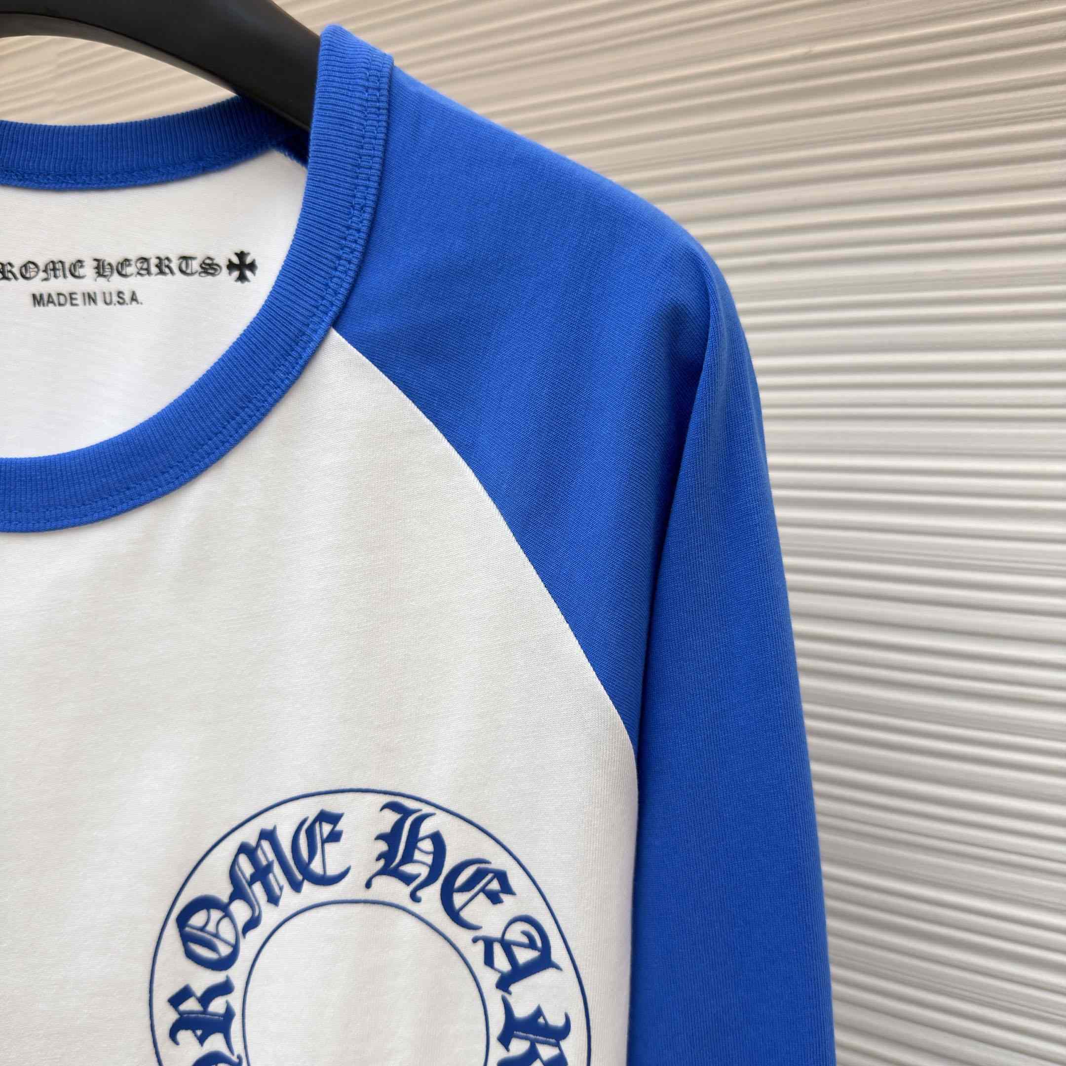 Chrome Hearts Long-Sleeve Horseshoe Baseball Tee 'White/Blue' - DesignerGu