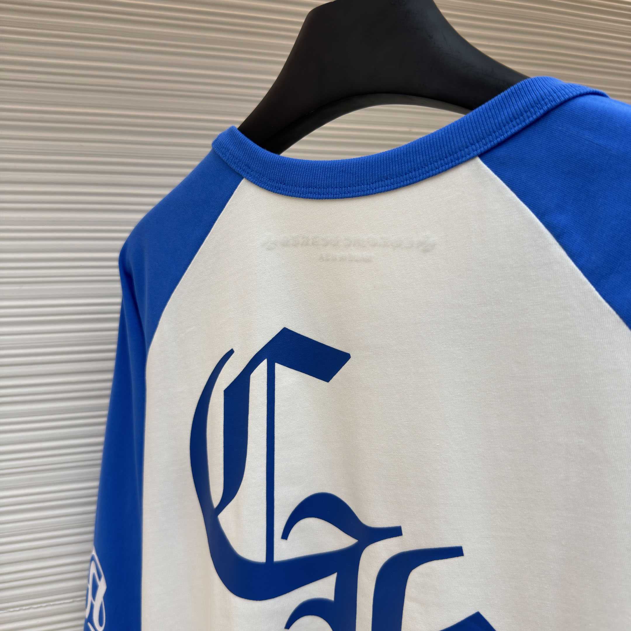 Chrome Hearts Long-Sleeve Horseshoe Baseball Tee 'White/Blue' - DesignerGu