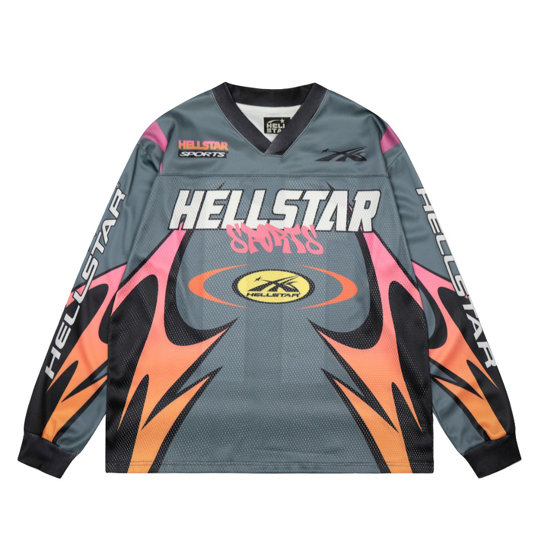 Hellstar Sports Flame Jersey Longsleeve Grey - DesignerGu