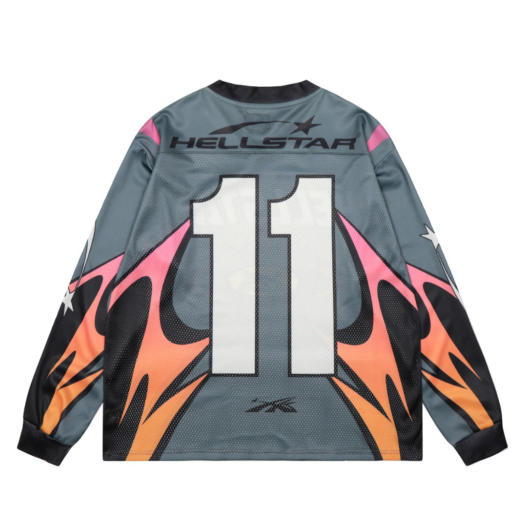 Hellstar Sports Flame Jersey Longsleeve Grey - DesignerGu