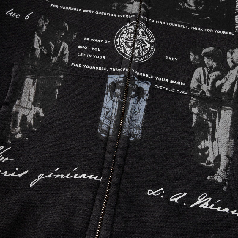 Enfants Riches Déprimés Djagilve's Grave Distressed Printed Cotton-Jersey Zip-Up Hoodie - Black - DesignerGu
