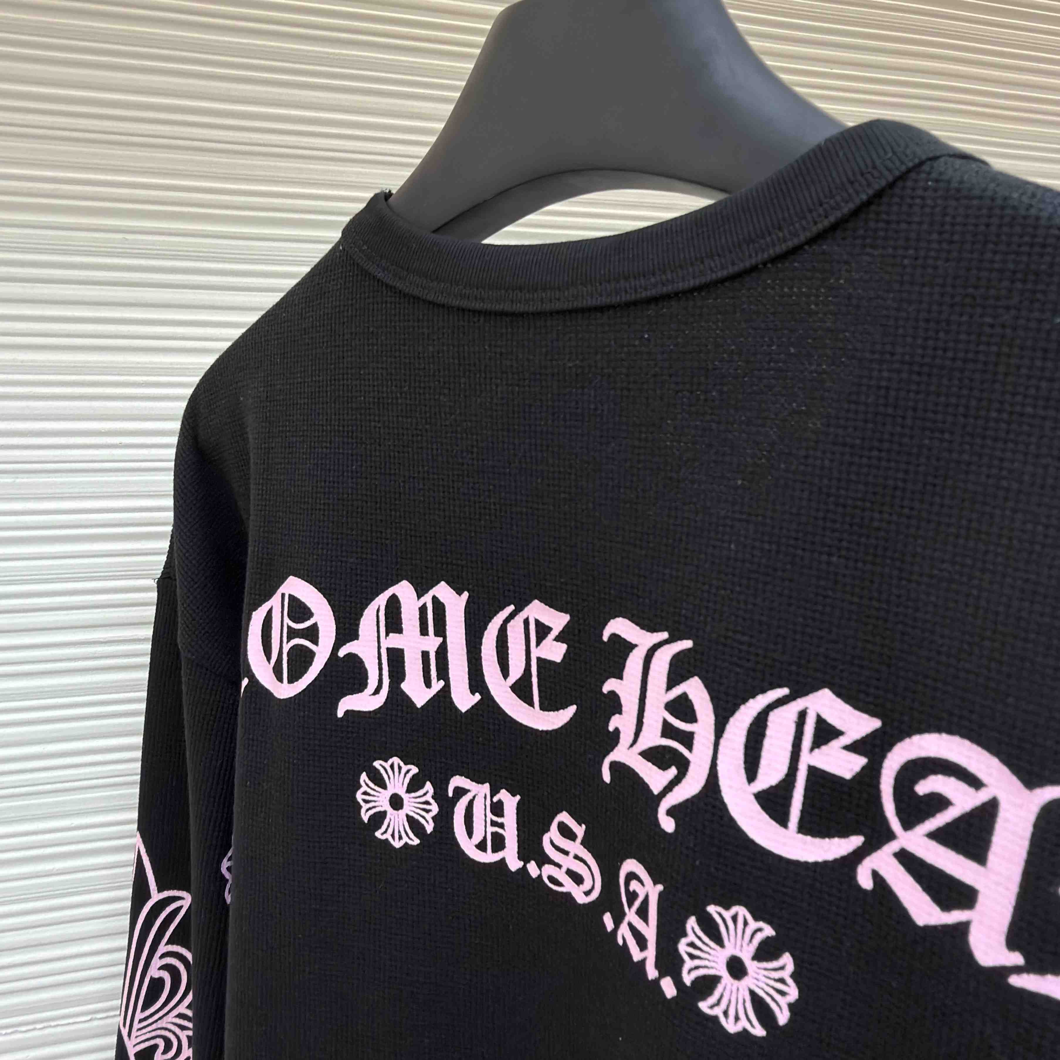 Chrome Hearts Matty Boy Pink Script Black Waffle Thermal Long Sleeve Tee - DesignerGu