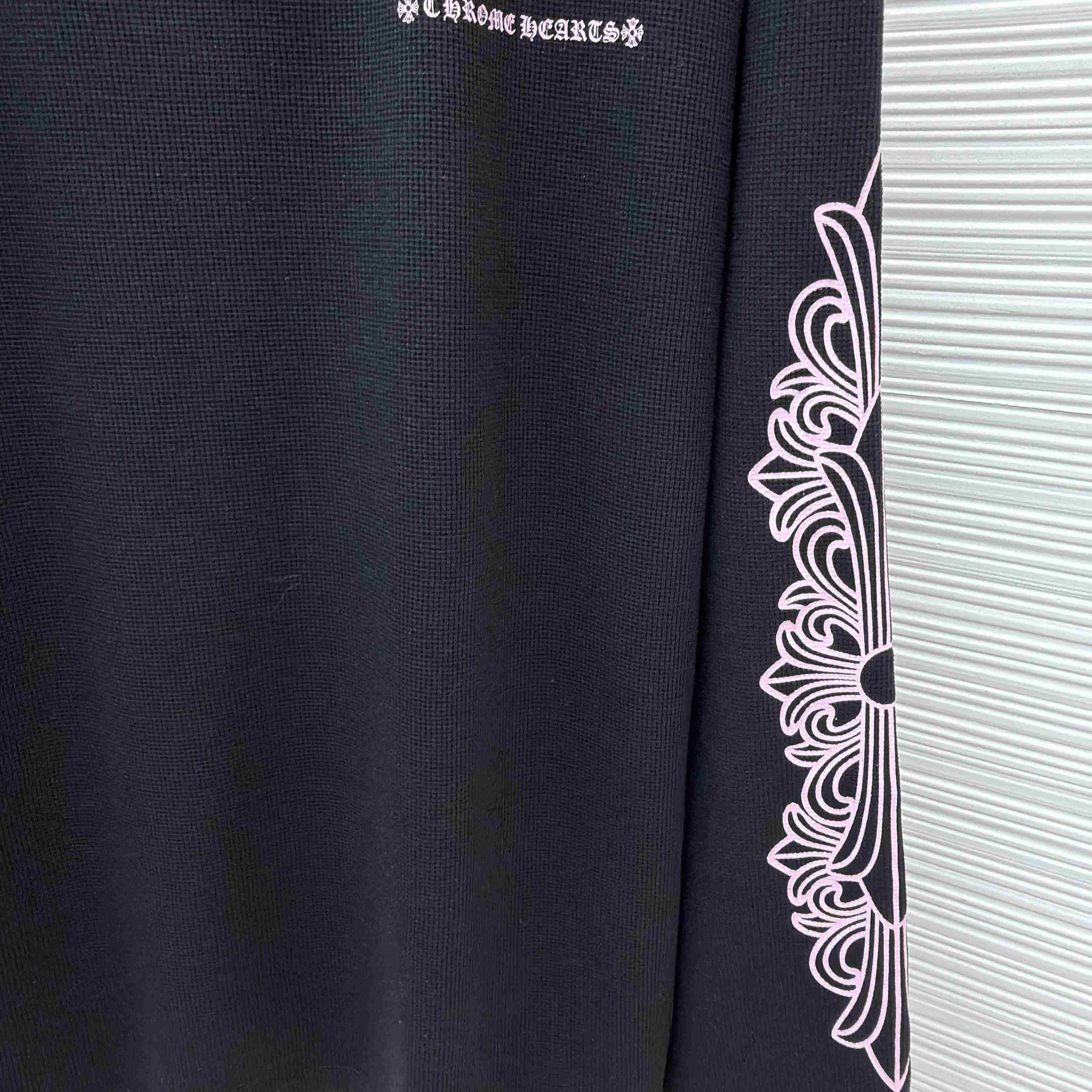 Chrome Hearts Matty Boy Pink Script Black Waffle Thermal Long Sleeve Tee - DesignerGu