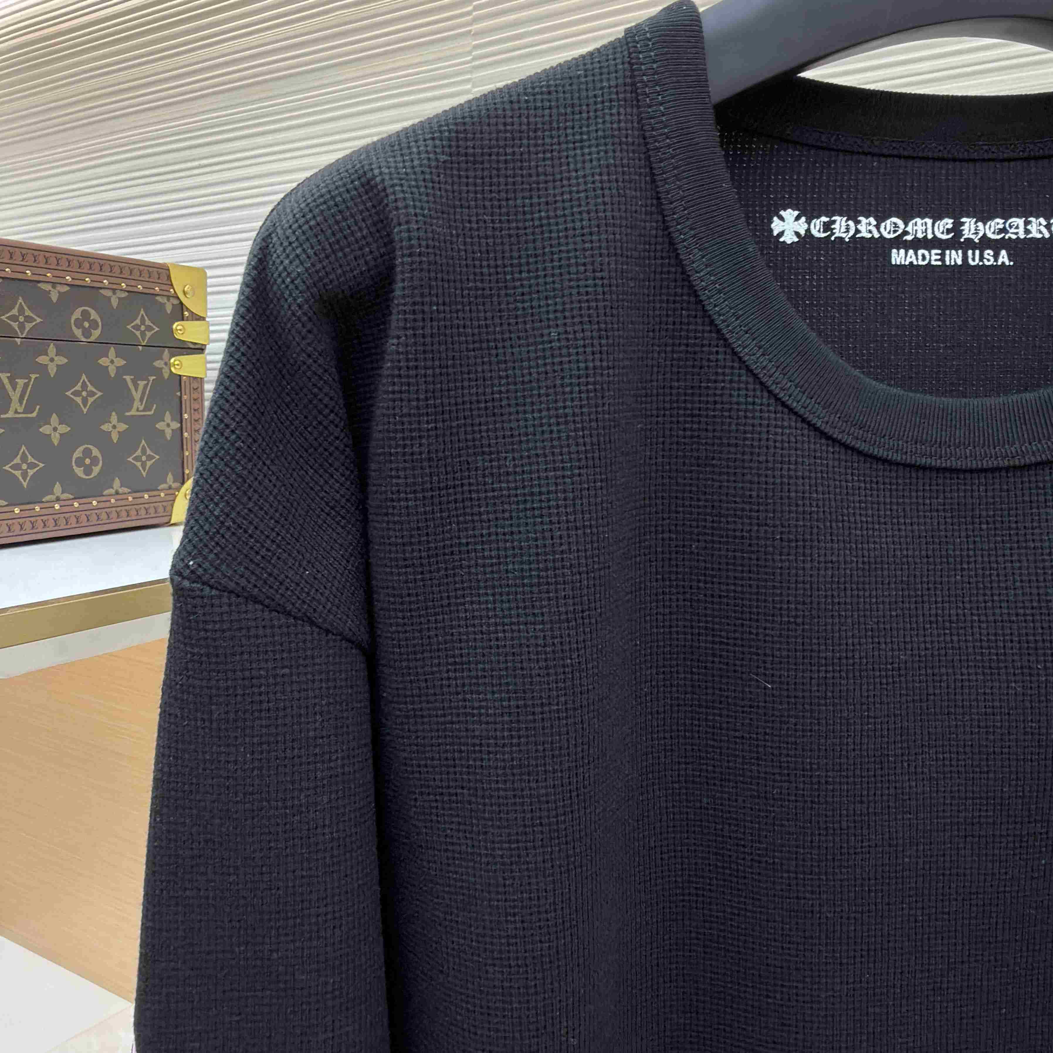 Chrome Hearts Matty Boy Pink Script Black Waffle Thermal Long Sleeve Tee - DesignerGu