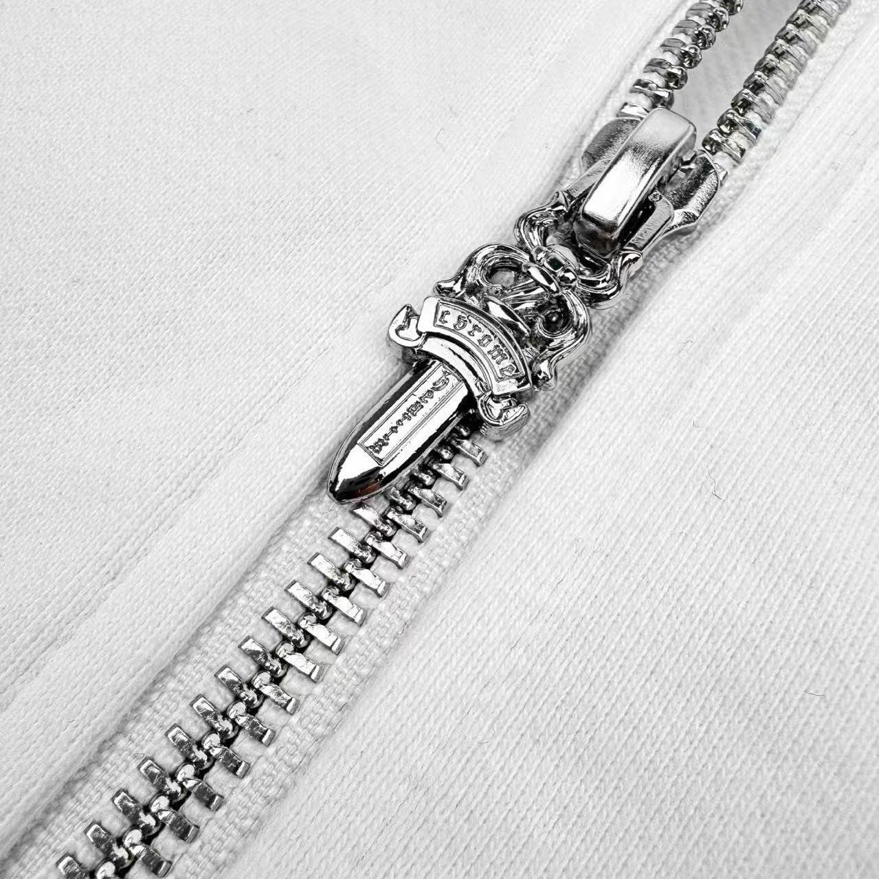 Chrome Hearts Blue Scroll Label White Zip Up Hoodie - DesignerGu
