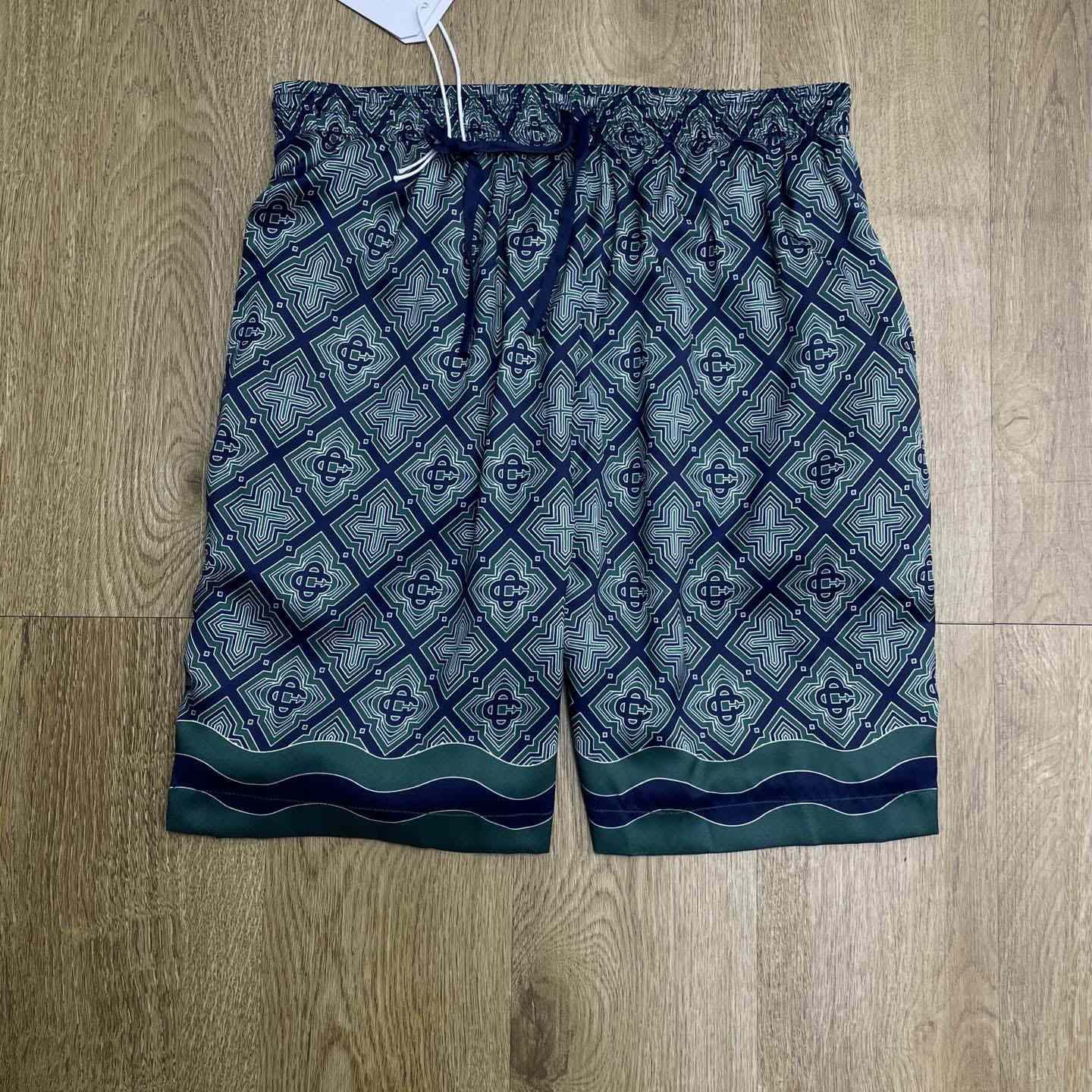 Casablanca Dark Green Radiating Monogram Silk Shorts CA3606 - DesignerGu