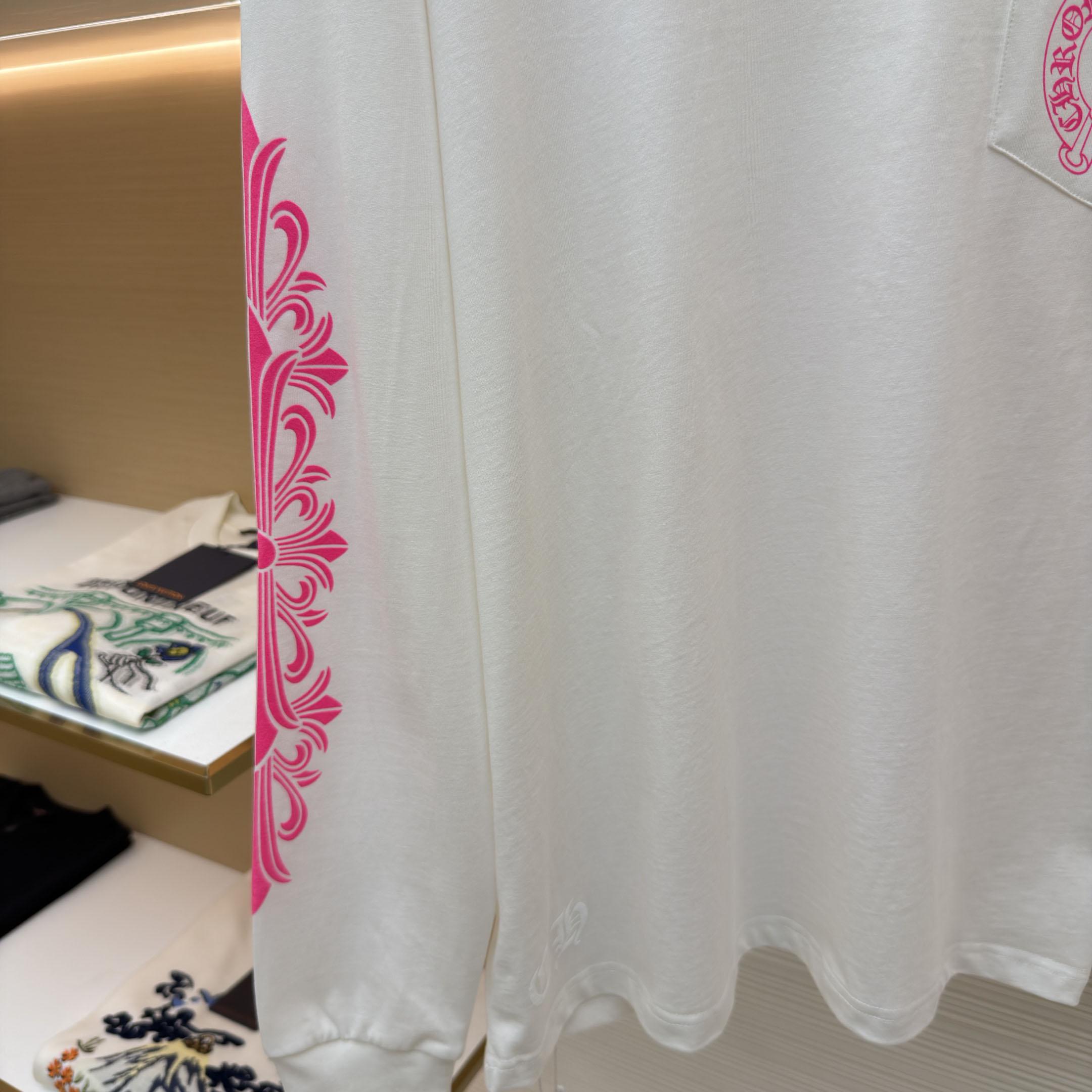 Chrome Hearts  Pink Horseshoe White Long Sleeve Tee - DesignerGu