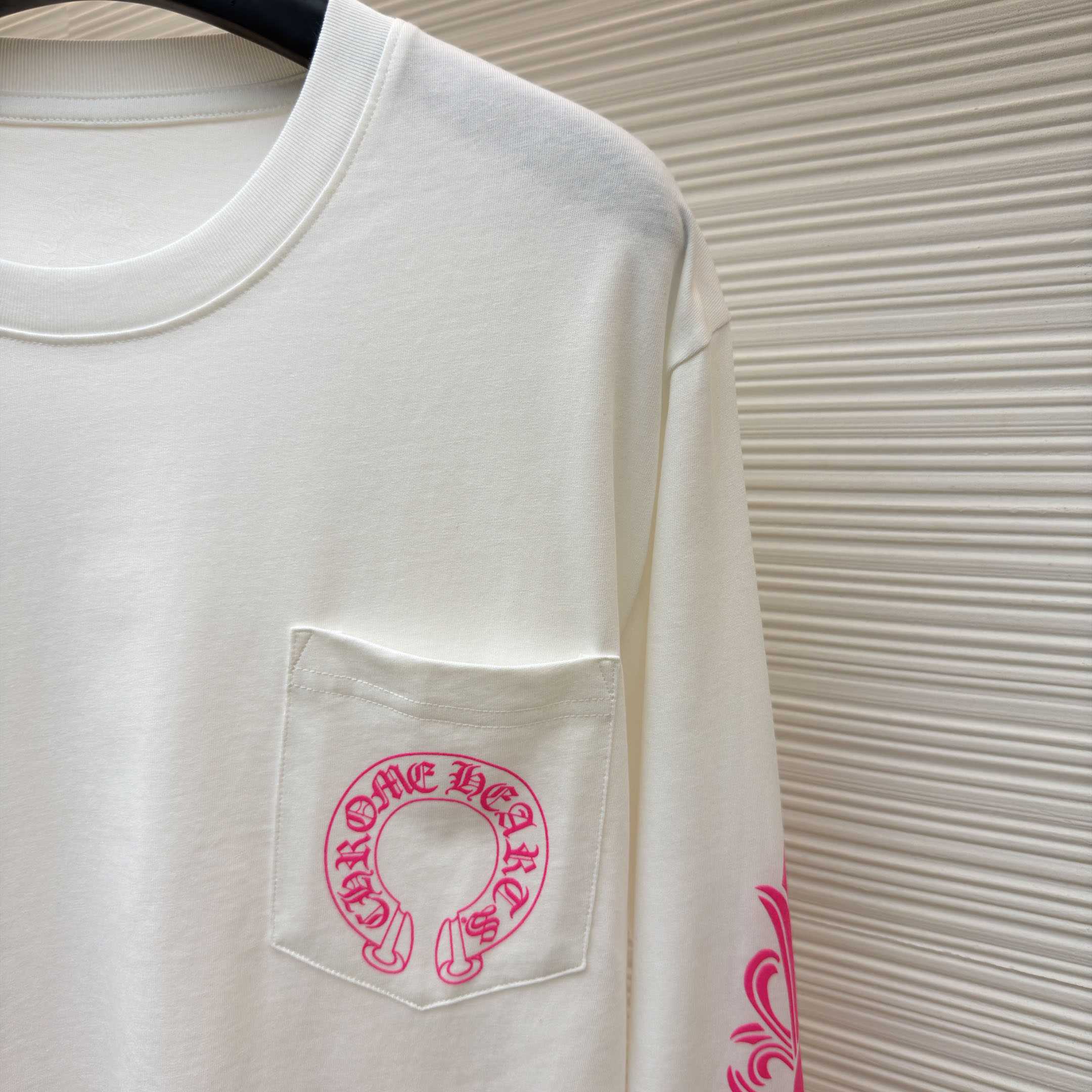 Chrome Hearts  Pink Horseshoe White Long Sleeve Tee - DesignerGu