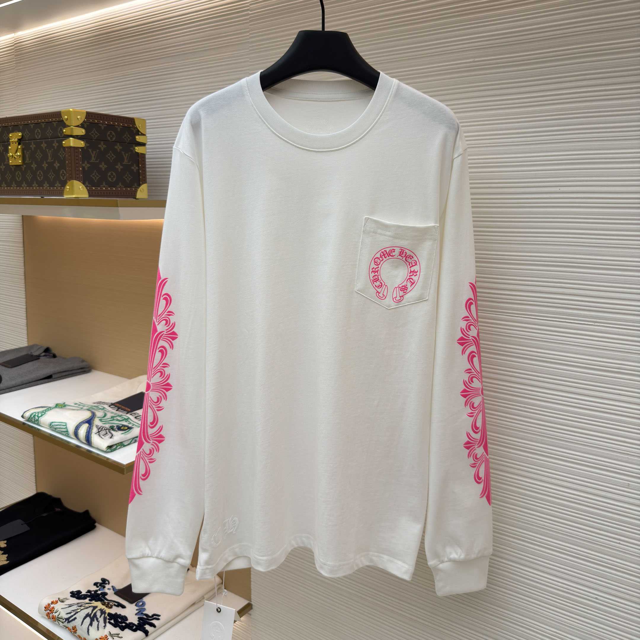 Chrome Hearts  Pink Horseshoe White Long Sleeve Tee - DesignerGu