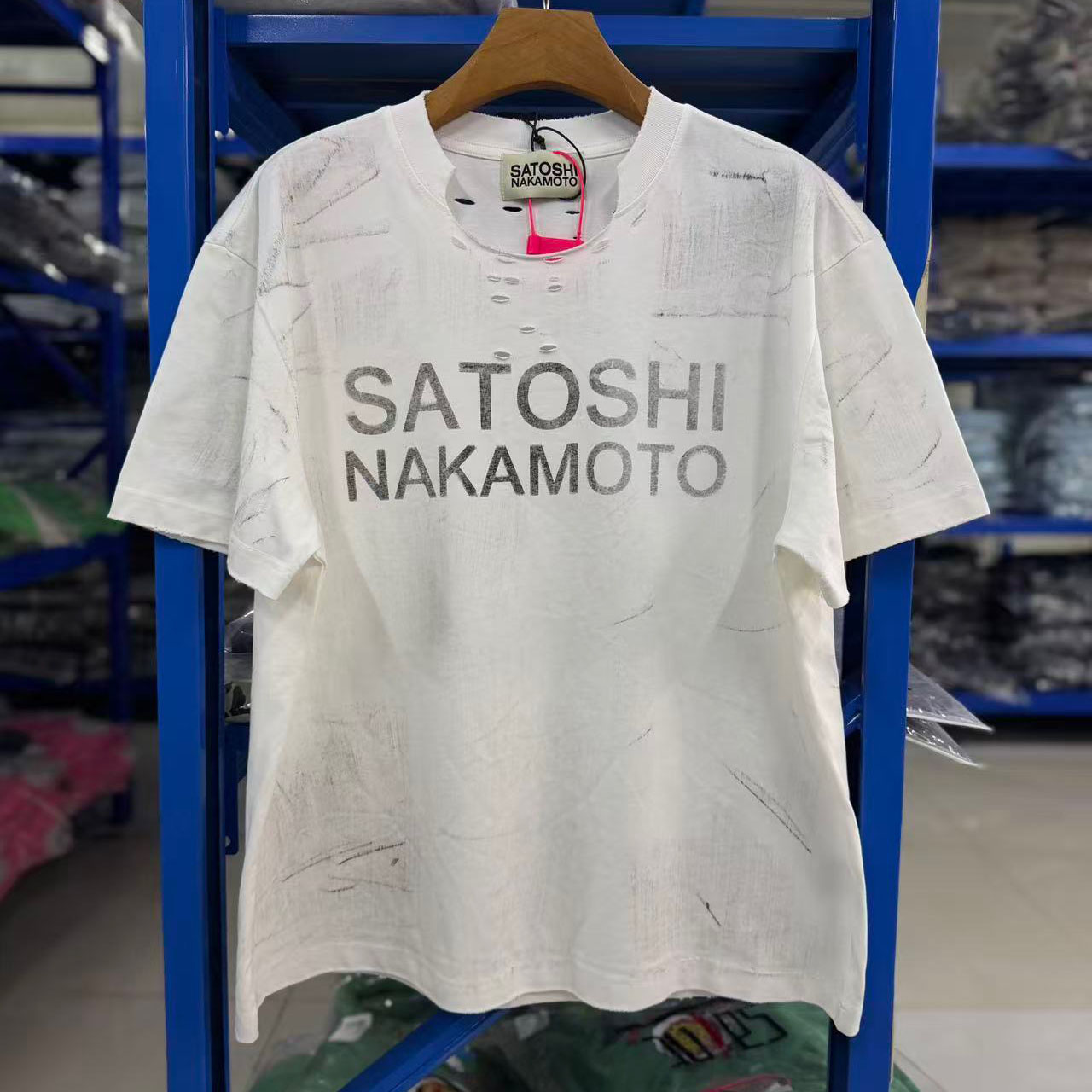Satoshi Nakamoto Luke Distressed Logo-Print Cotton-Jersey T-Shirt - DesignerGu