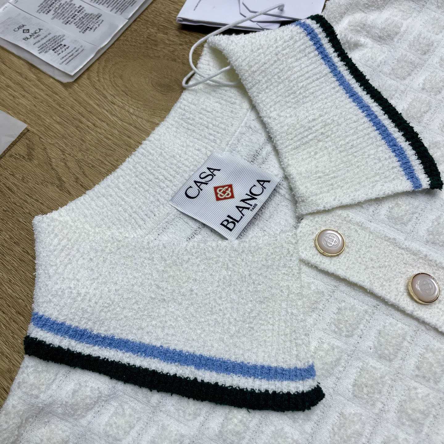 Casablanca White Boucle Short Sleeve Polo Shirt D0211 - DesignerGu