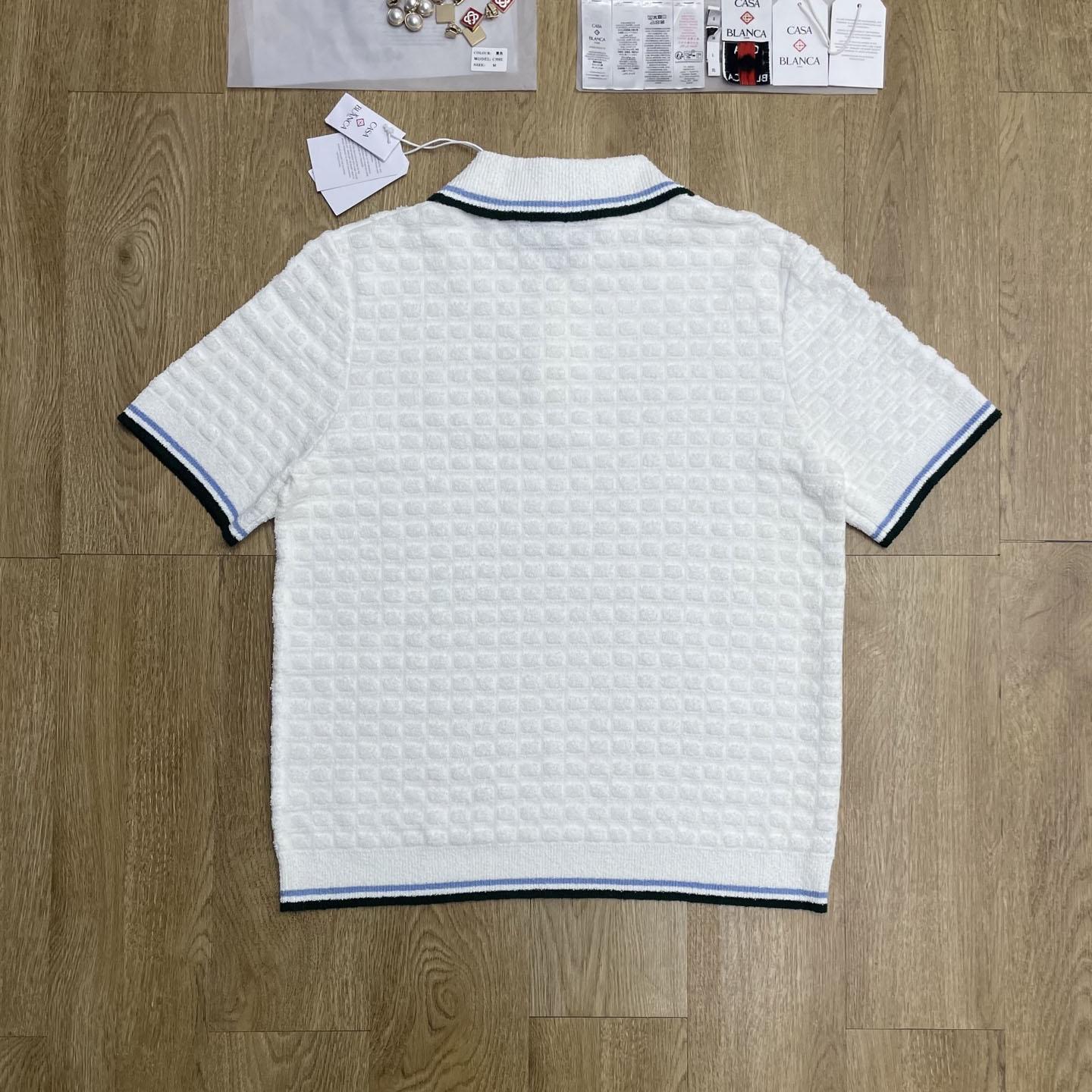 Casablanca White Boucle Short Sleeve Polo Shirt D0211 - DesignerGu