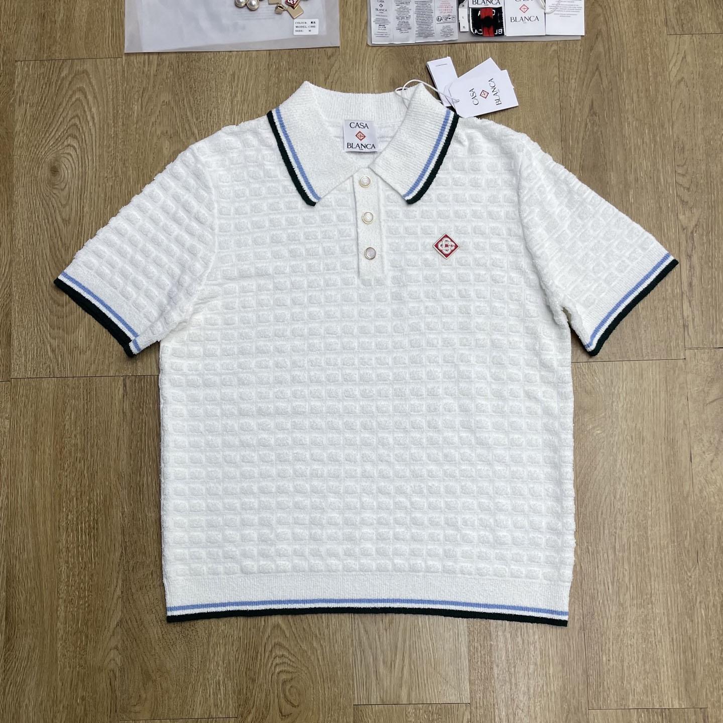 Casablanca White Boucle Short Sleeve Polo Shirt D0211 - DesignerGu