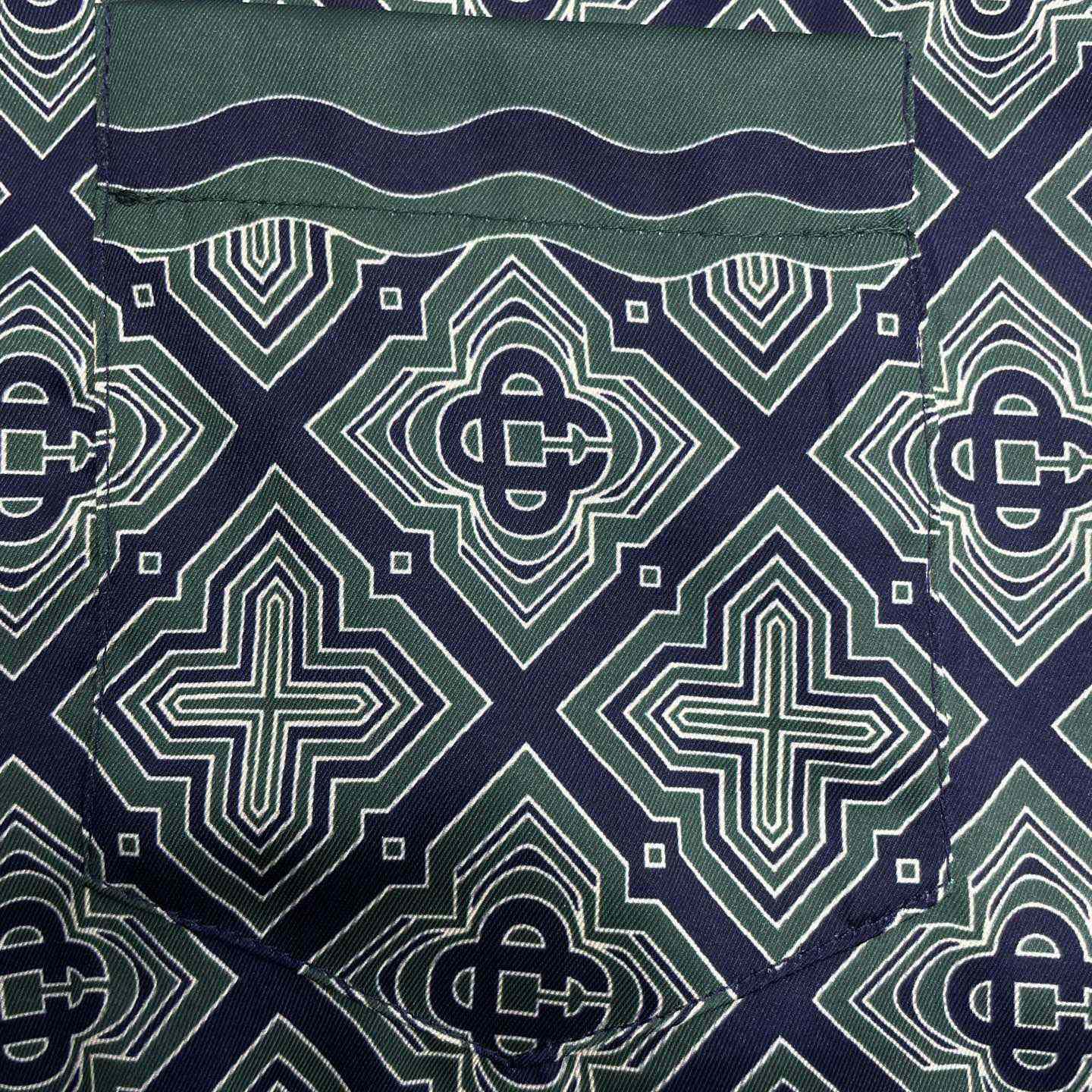 Casablanca Dark Green Radiating Monogram Short Sleeve Silk Shirt CA3605 - DesignerGu