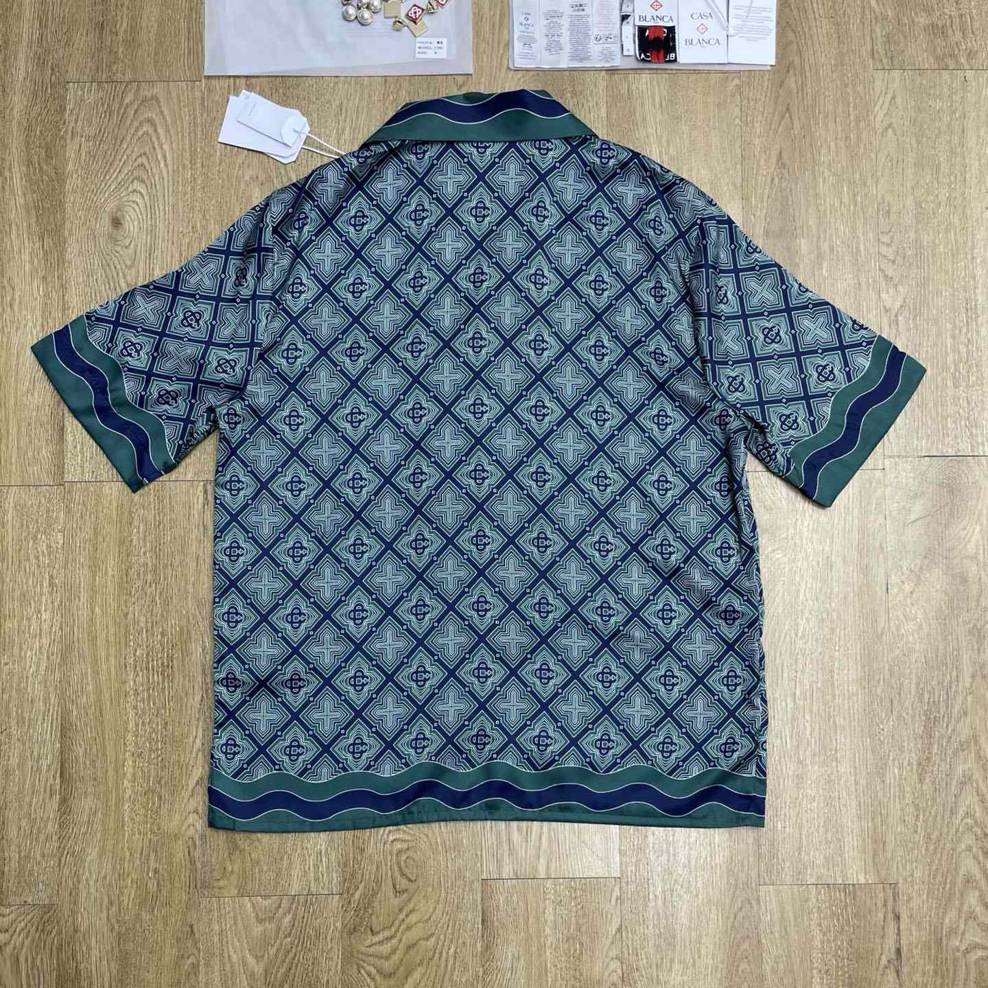 Casablanca Dark Green Radiating Monogram Short Sleeve Silk Shirt CA3605 - DesignerGu
