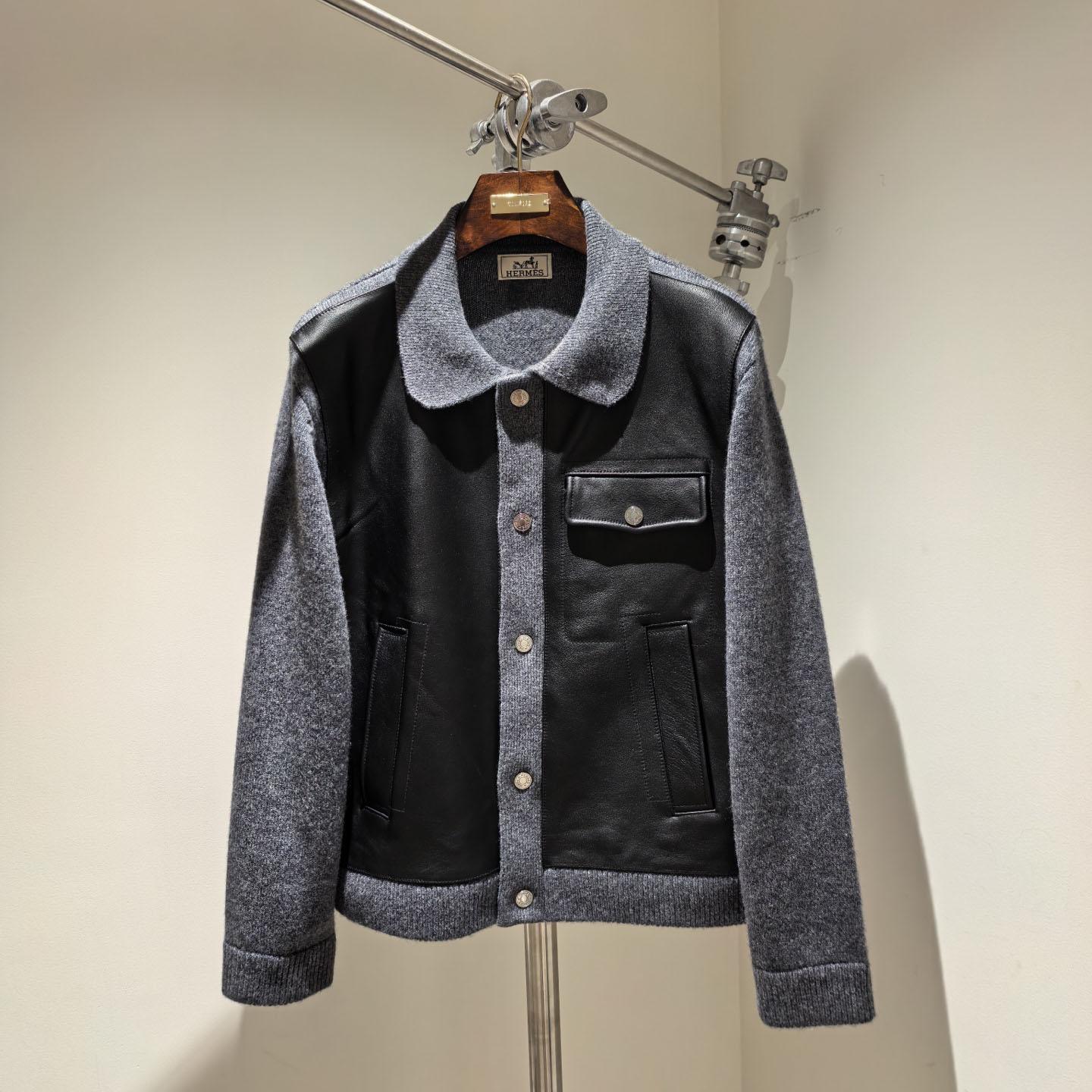 Hermes "Devant Cuir" Buttoned Jacket - DesignerGu
