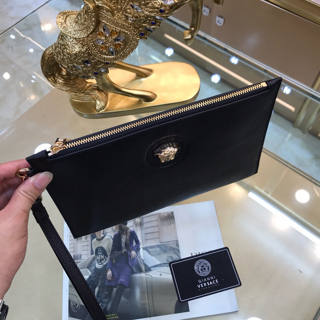 Versace Grained Calfskin La Medusa Pouch Black - DesignerGu
