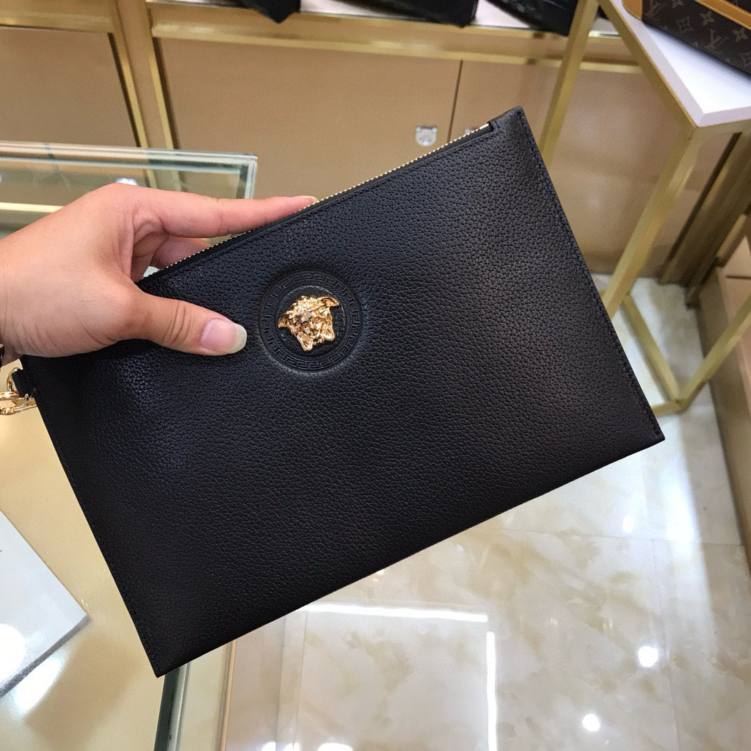 Versace Grained Calfskin La Medusa Pouch Black - DesignerGu