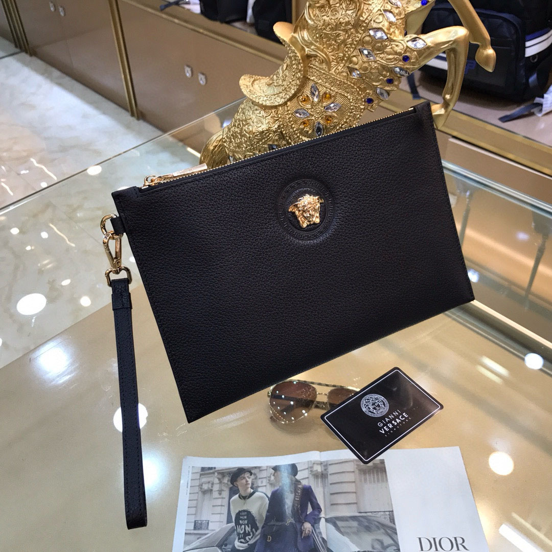 Versace Grained Calfskin La Medusa Pouch Black - DesignerGu