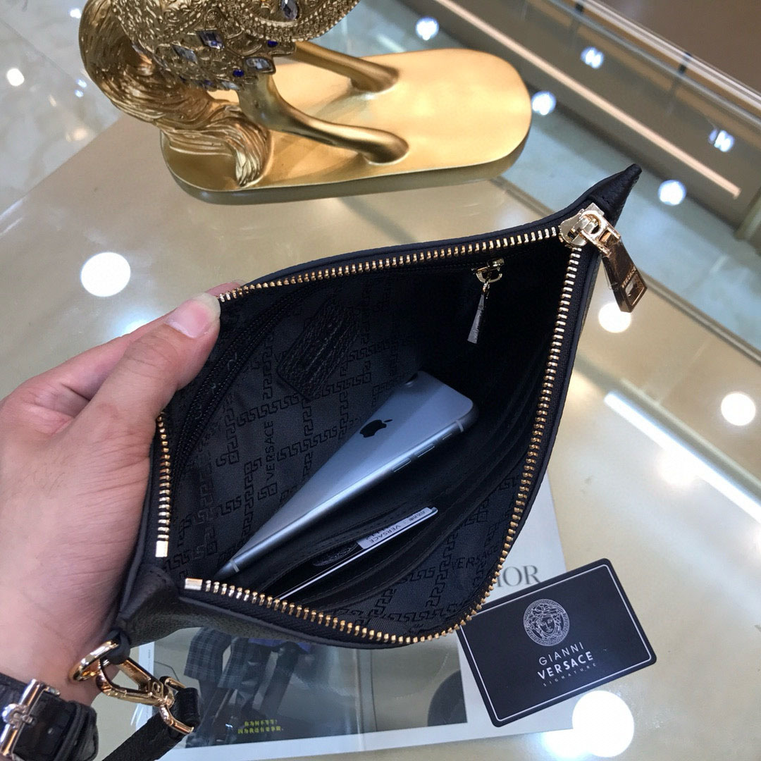 Versace Grained Calfskin La Medusa Pouch Black - DesignerGu
