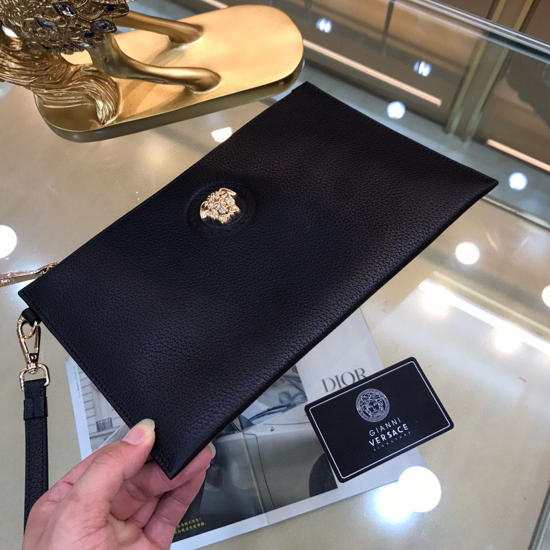 Versace Grained Calfskin La Medusa Pouch Black - DesignerGu