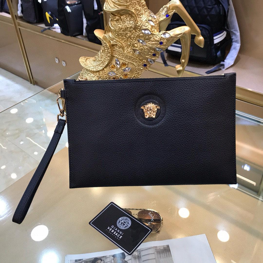 Versace Grained Calfskin La Medusa Pouch Black - DesignerGu