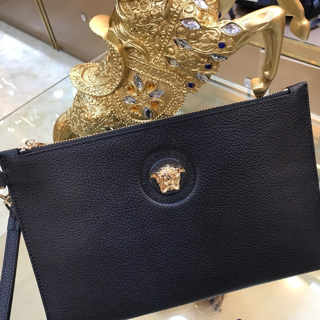 Versace Grained Calfskin La Medusa Pouch Black - DesignerGu