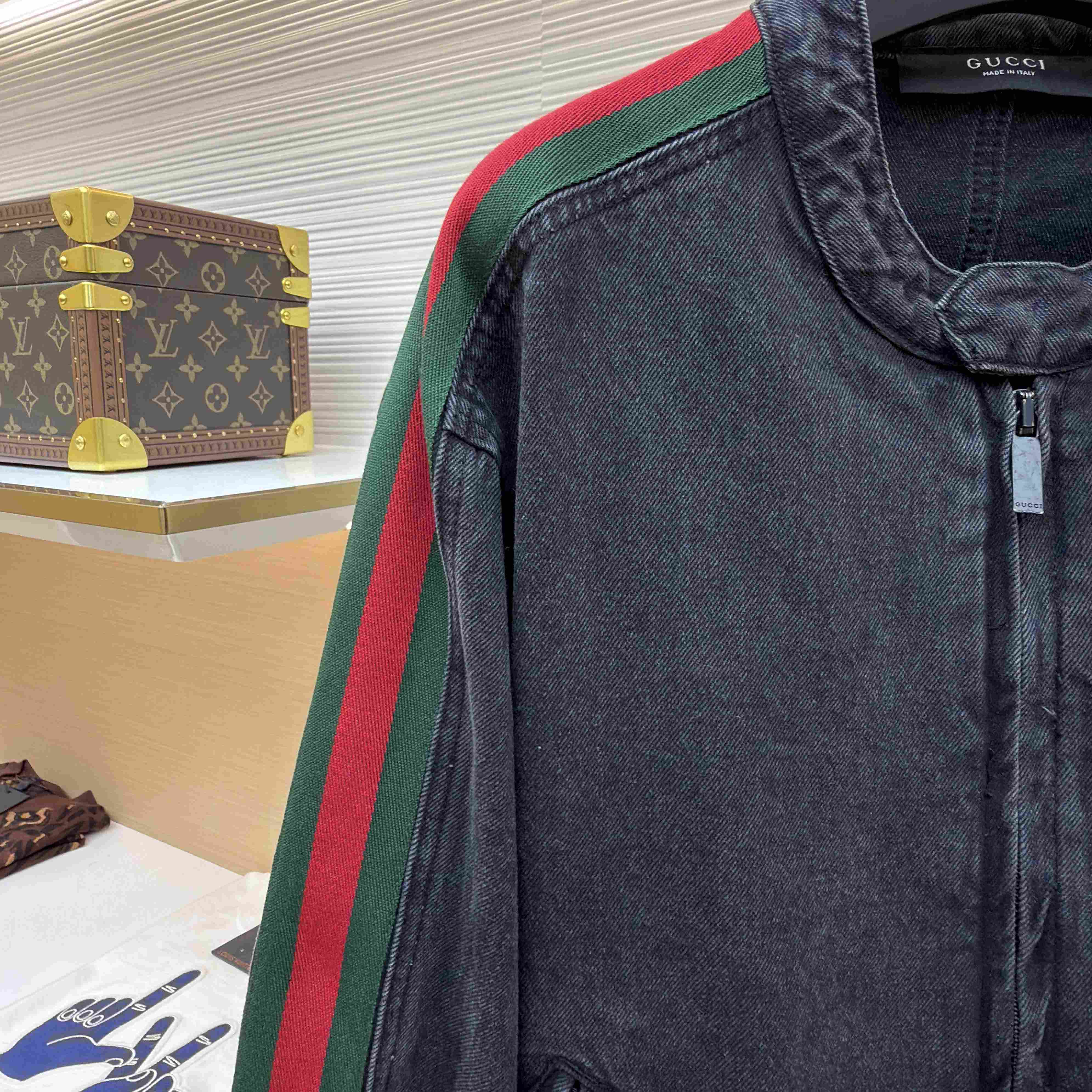 Gucci Cotton Denim Biker Jacket With Web - DesignerGu