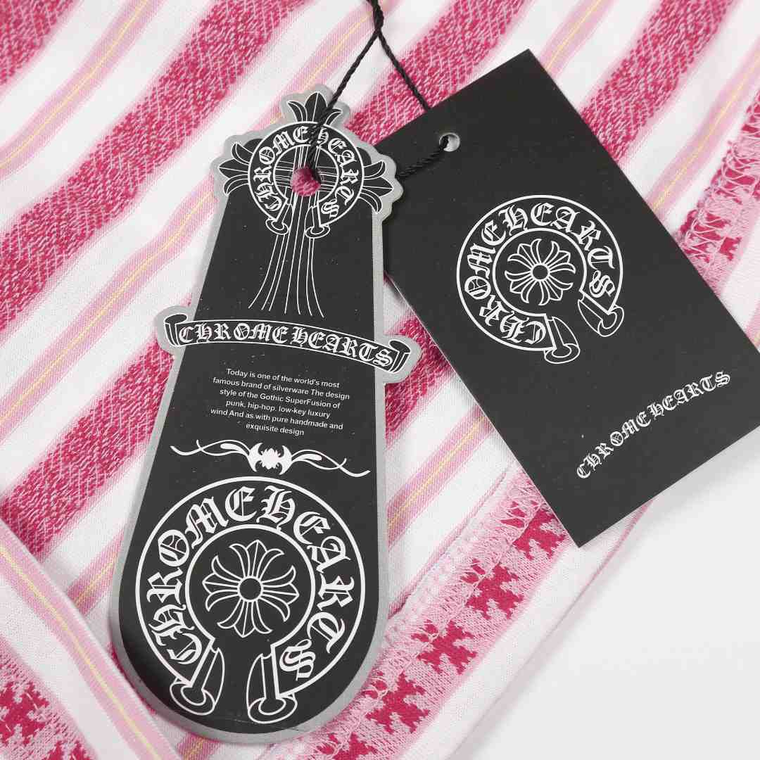 Chrome Hearts Cross Stripe Long Sleeve Polo Shirt Pink - DesignerGu