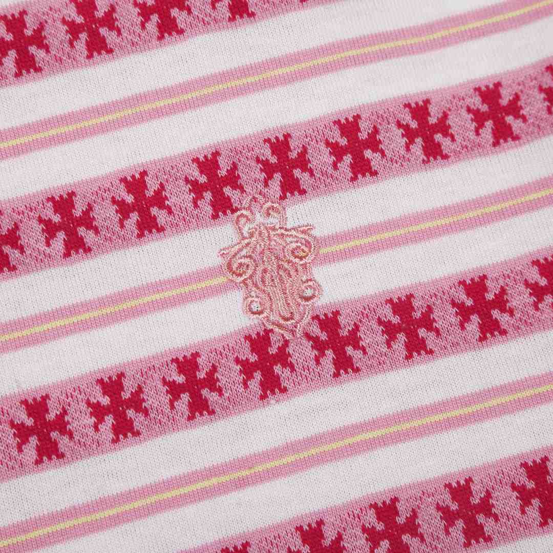 Chrome Hearts Cross Stripe Long Sleeve Polo Shirt Pink - DesignerGu