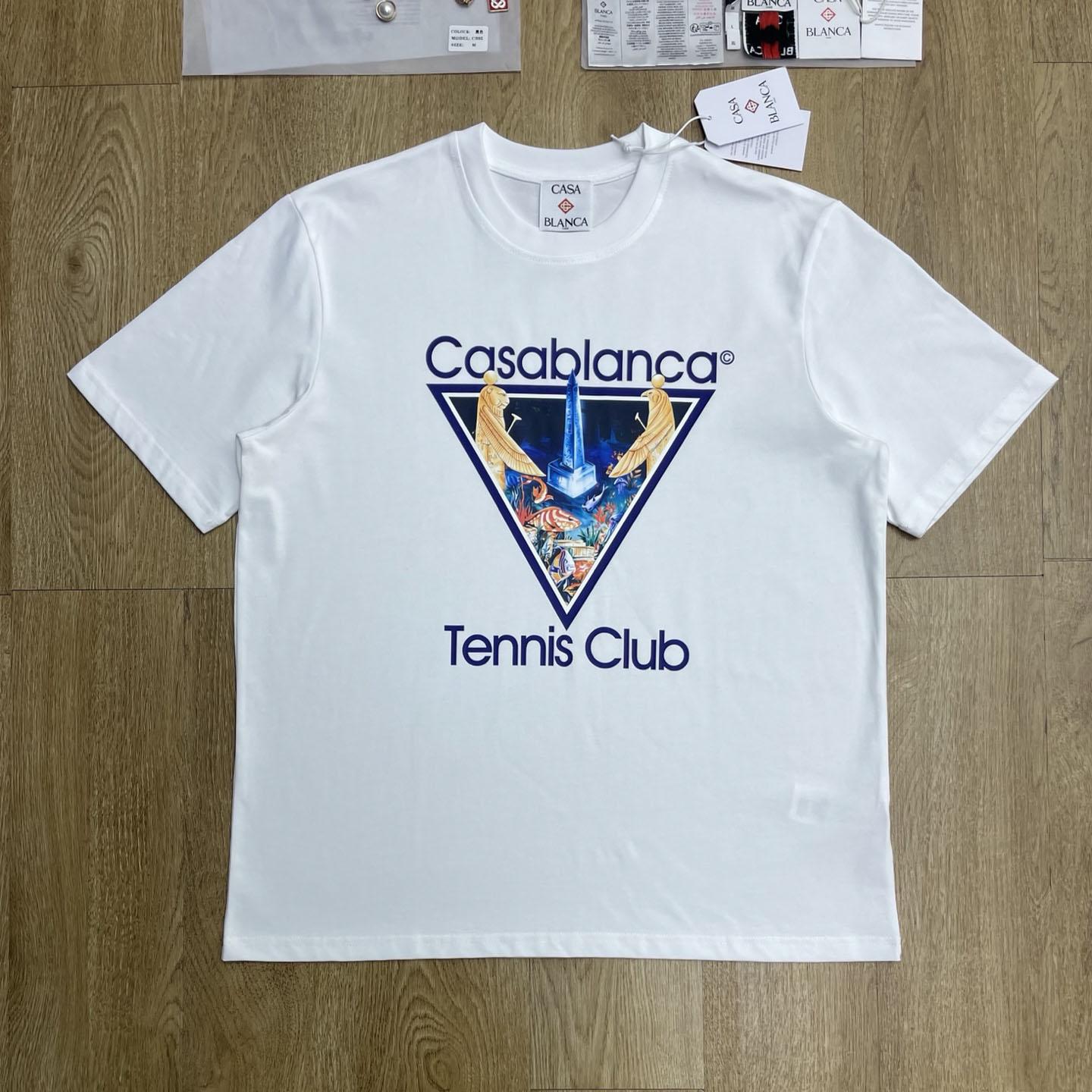 Casablanca White Monde Perdu Tennis Club Icon Short Sleeve T‑Shirt C1189 - DesignerGu