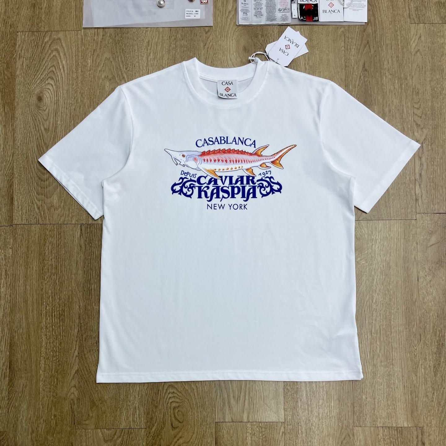 Casablanca White Casa Kaspia New York Short Sleeve T‑Shirt  C1185 - DesignerGu