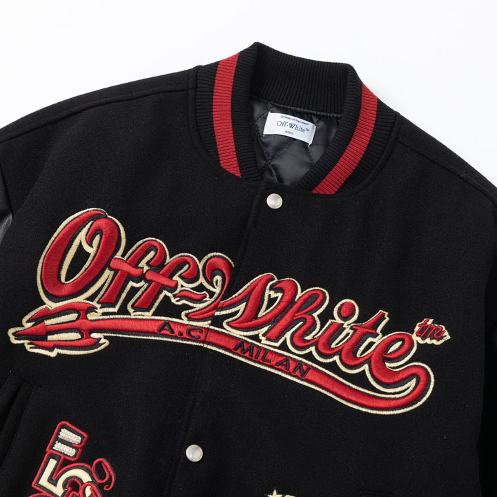 Off-White™ X A.C. Milan Logo-Appliquéd Varsity Jacket - DesignerGu