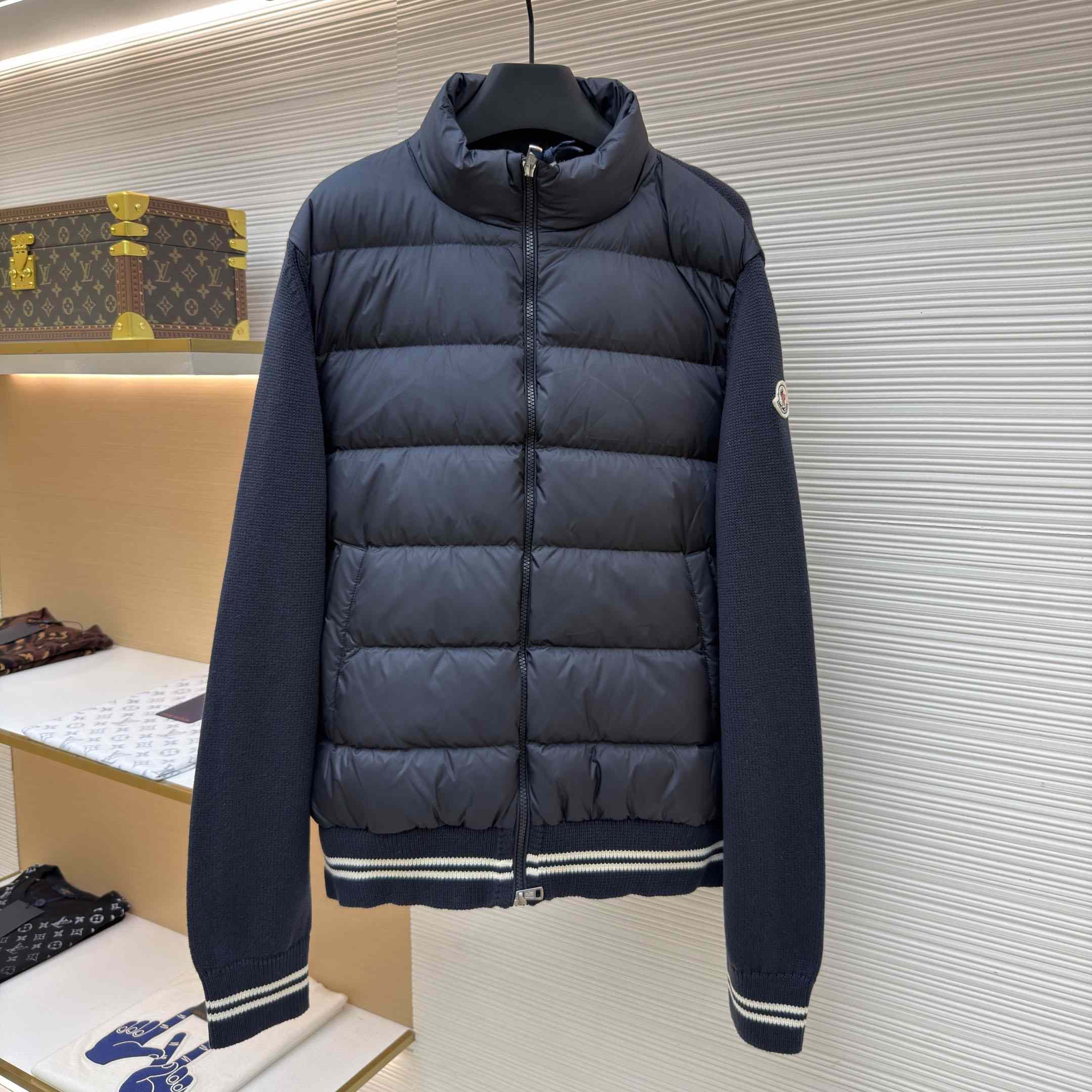 Moncler Navy Paneled Down Cardigan - DesignerGu