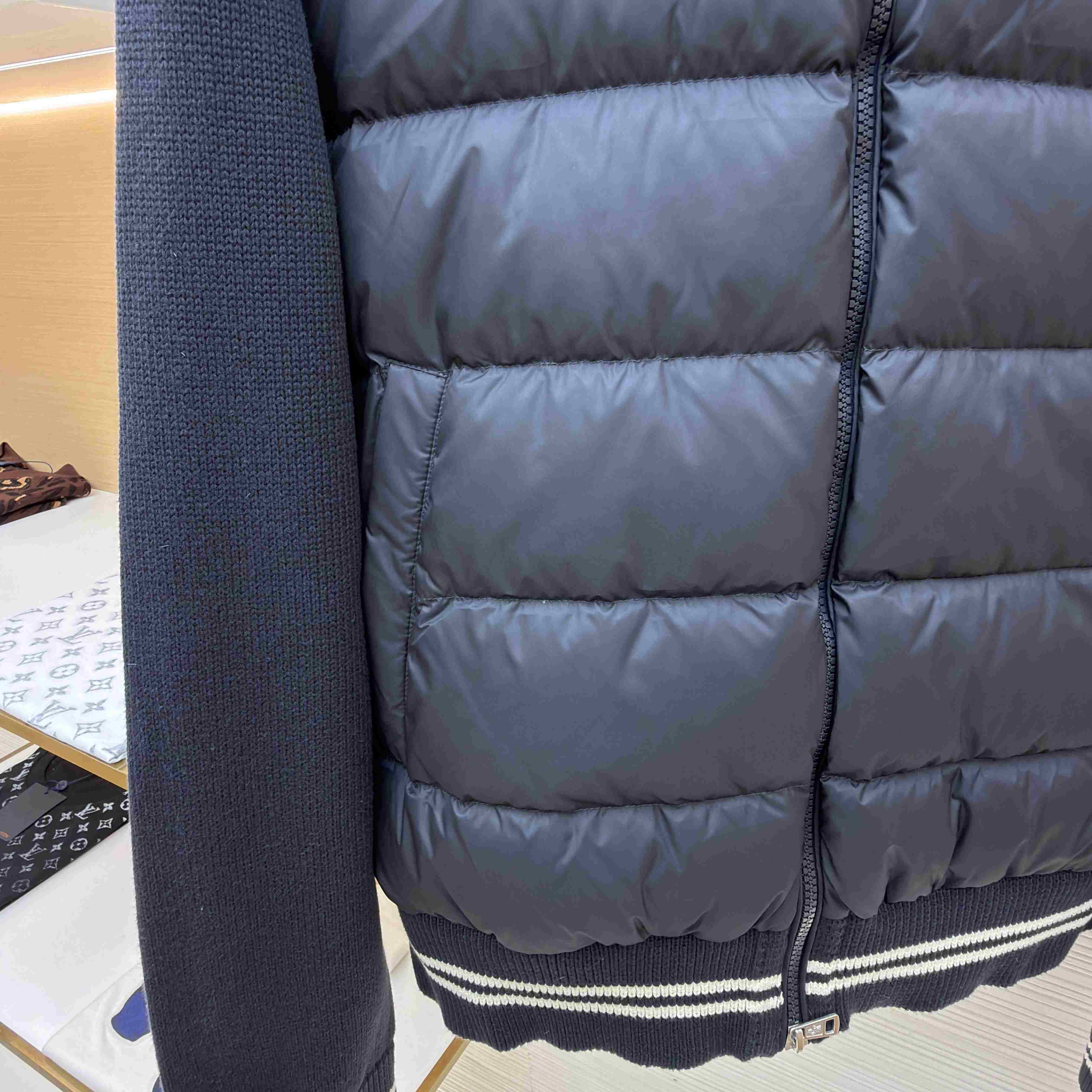 Moncler Navy Paneled Down Cardigan - DesignerGu
