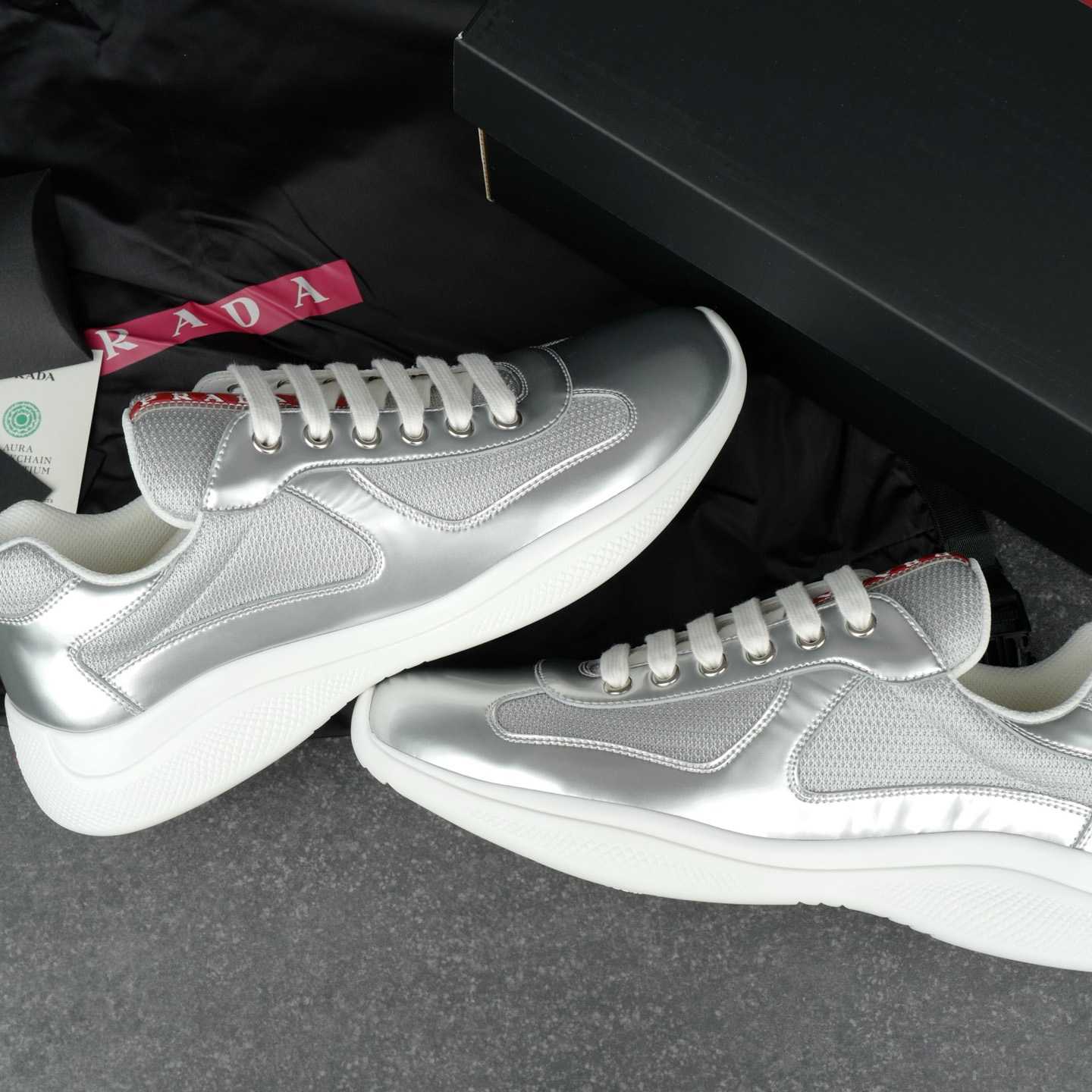 Prada America's Cup Metallic Leather And Bike Fabric Sneakers（upon uk size） - DesignerGu