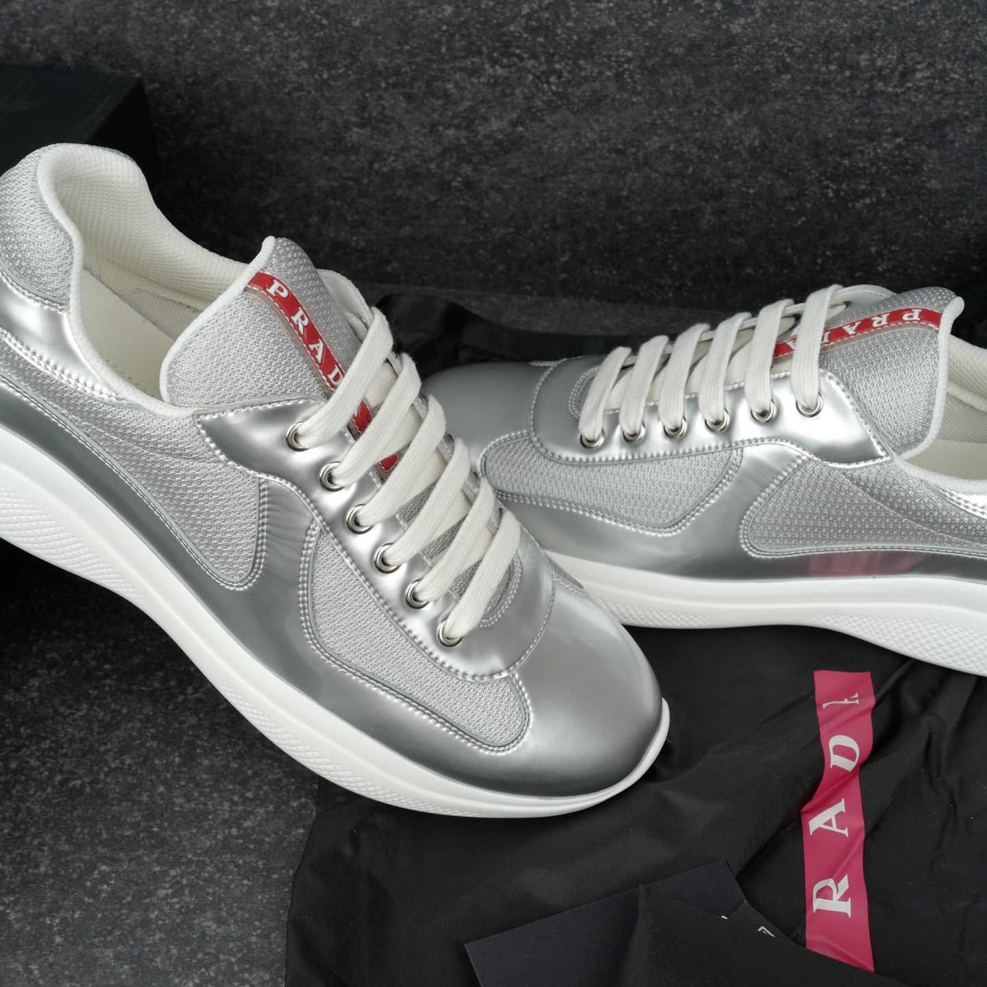 Prada America's Cup Metallic Leather And Bike Fabric Sneakers（upon uk size） - DesignerGu