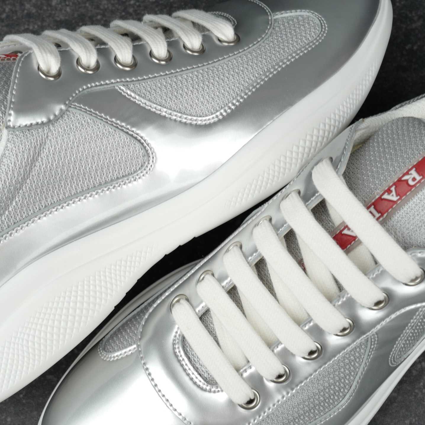 Prada America's Cup Metallic Leather And Bike Fabric Sneakers（upon uk size） - DesignerGu