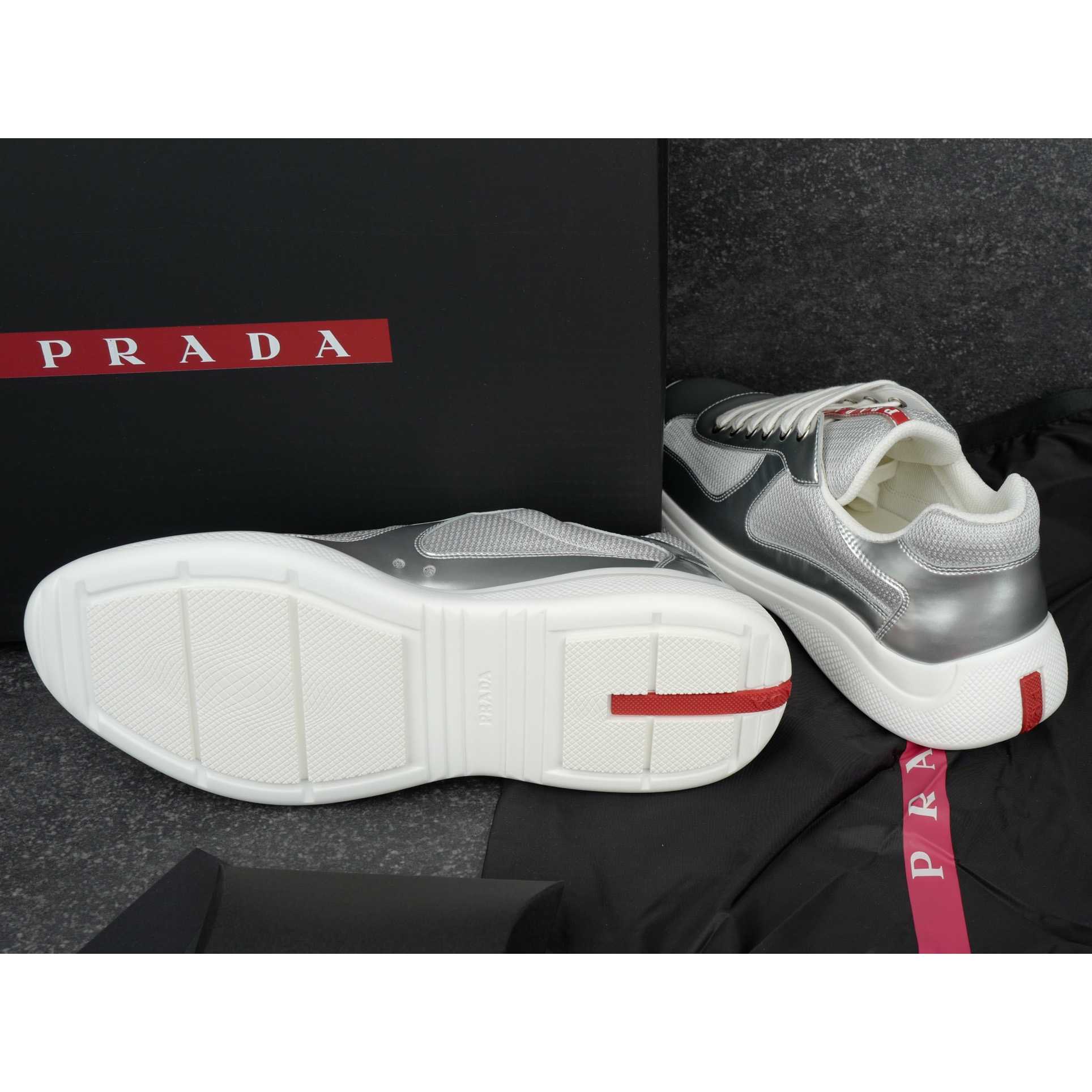Prada America's Cup Metallic Leather And Bike Fabric Sneakers（upon uk size） - DesignerGu
