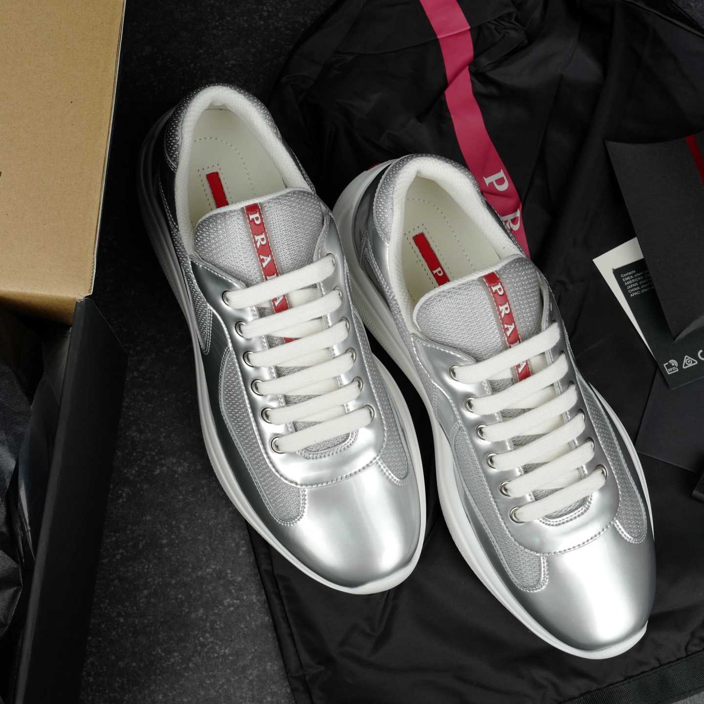 Prada America's Cup Metallic Leather And Bike Fabric Sneakers（upon uk size） - DesignerGu
